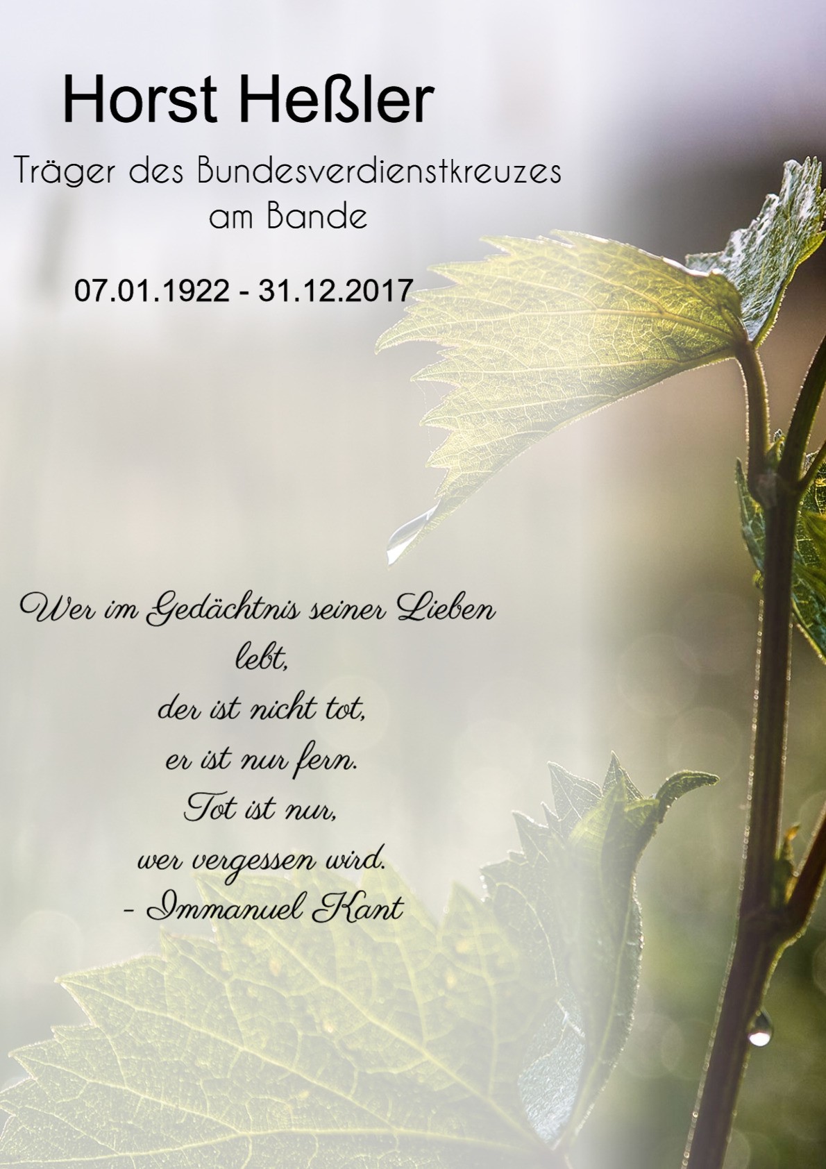 Traueranzeige von Horst Heßler