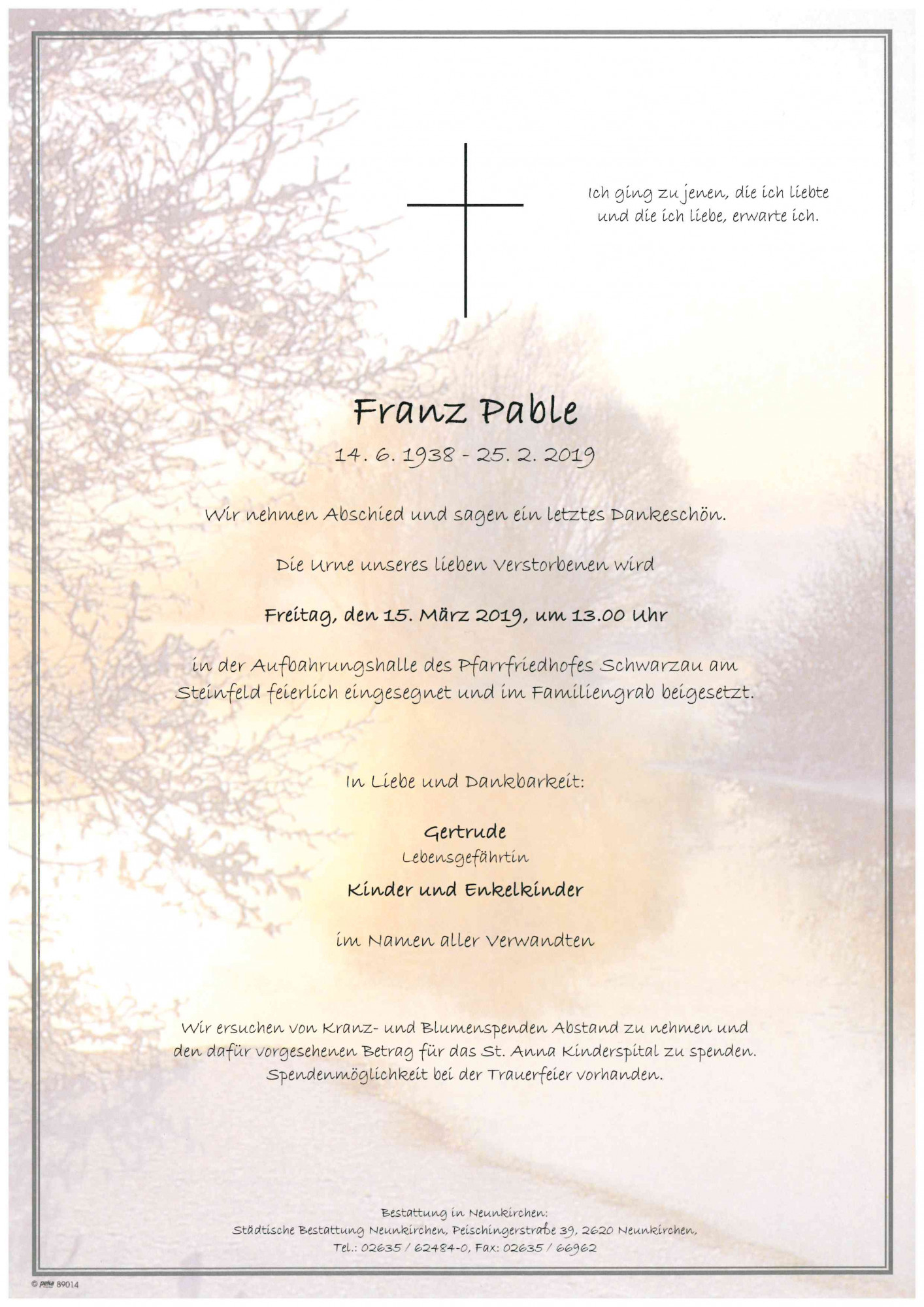Traueranzeige von Franz Pable