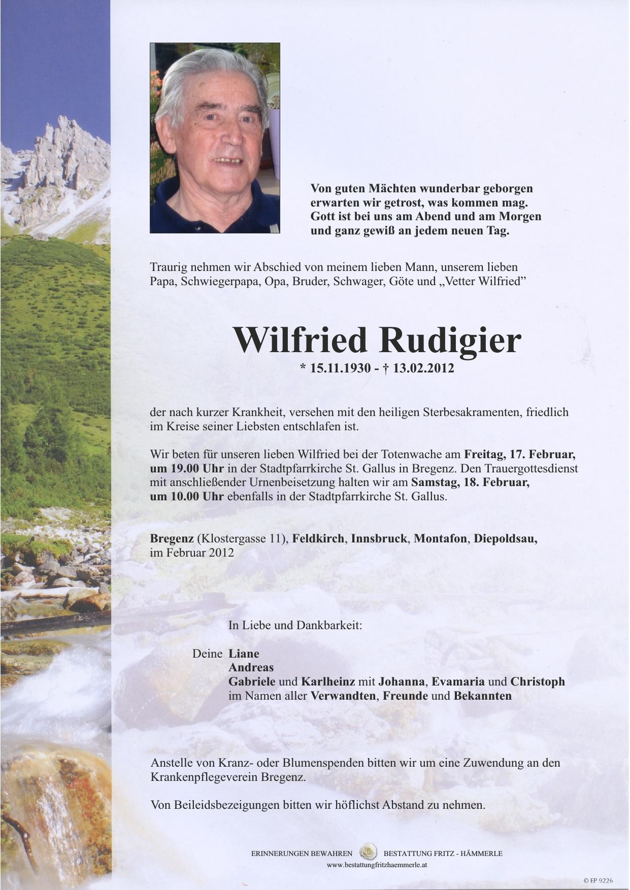 Traueranzeige von Wilfried Rudigier