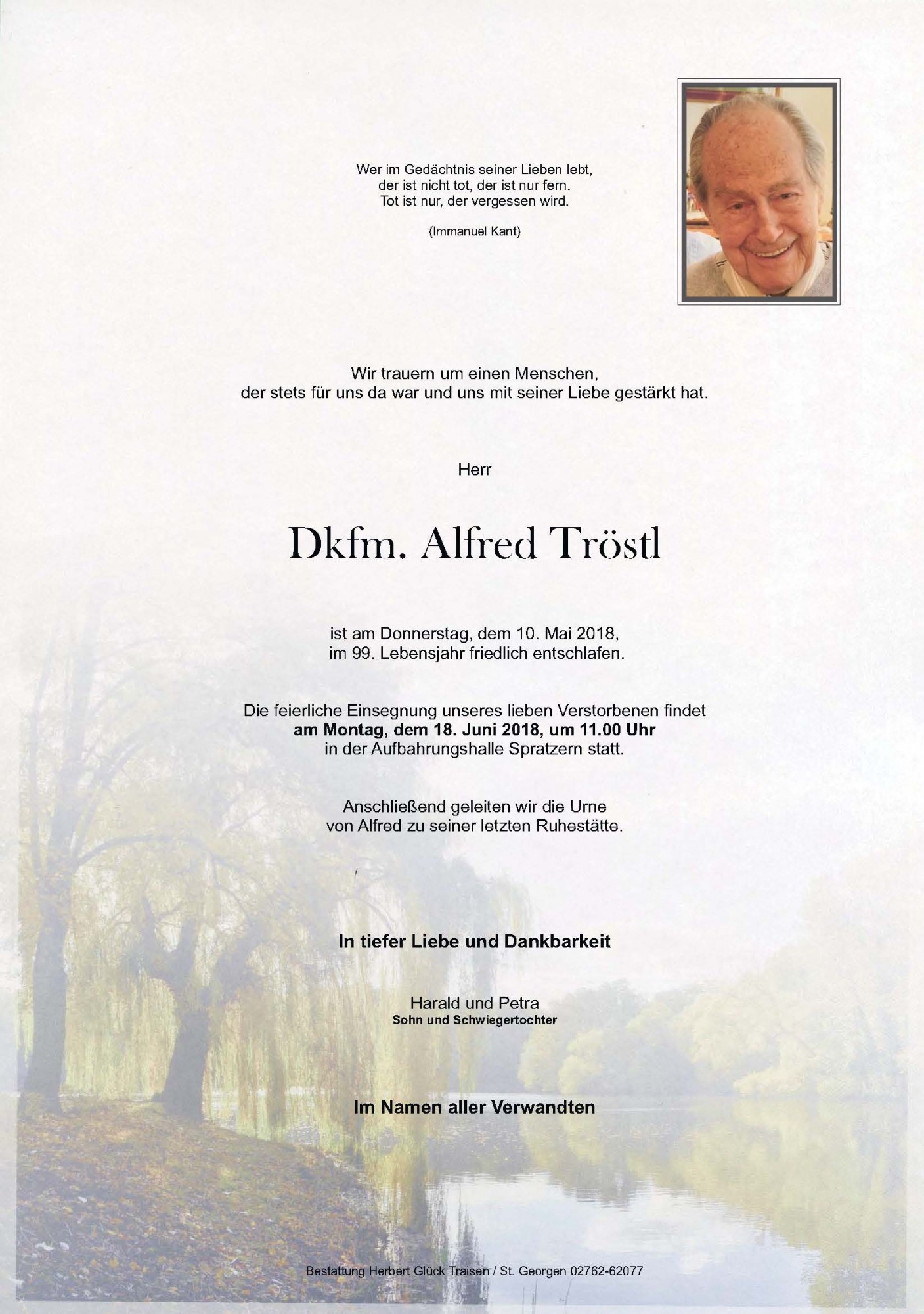 Traueranzeige von Dkfm. Alfred Tröstl