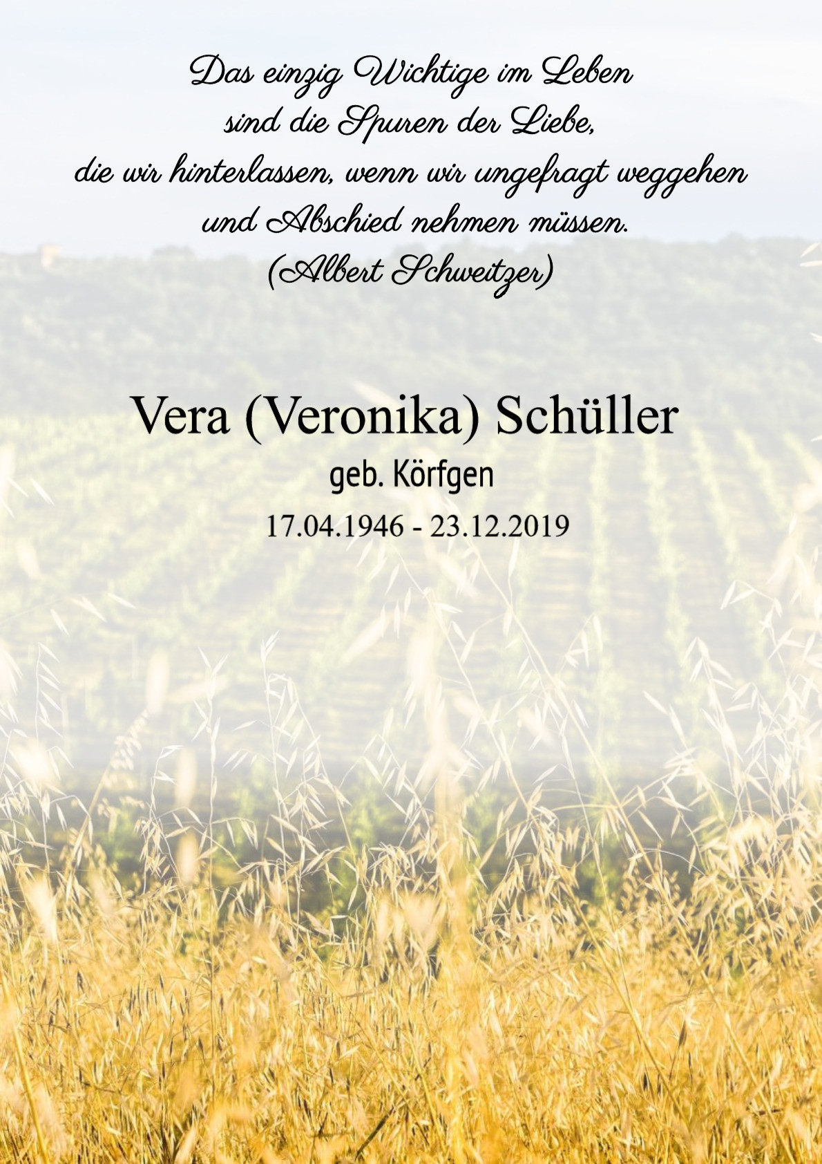 Traueranzeige von Vera (Veronika) Schüller