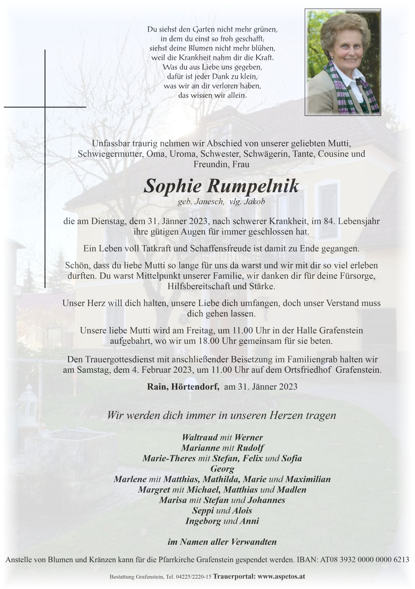Traueranzeige von Frau Sophie Rumpelnik
