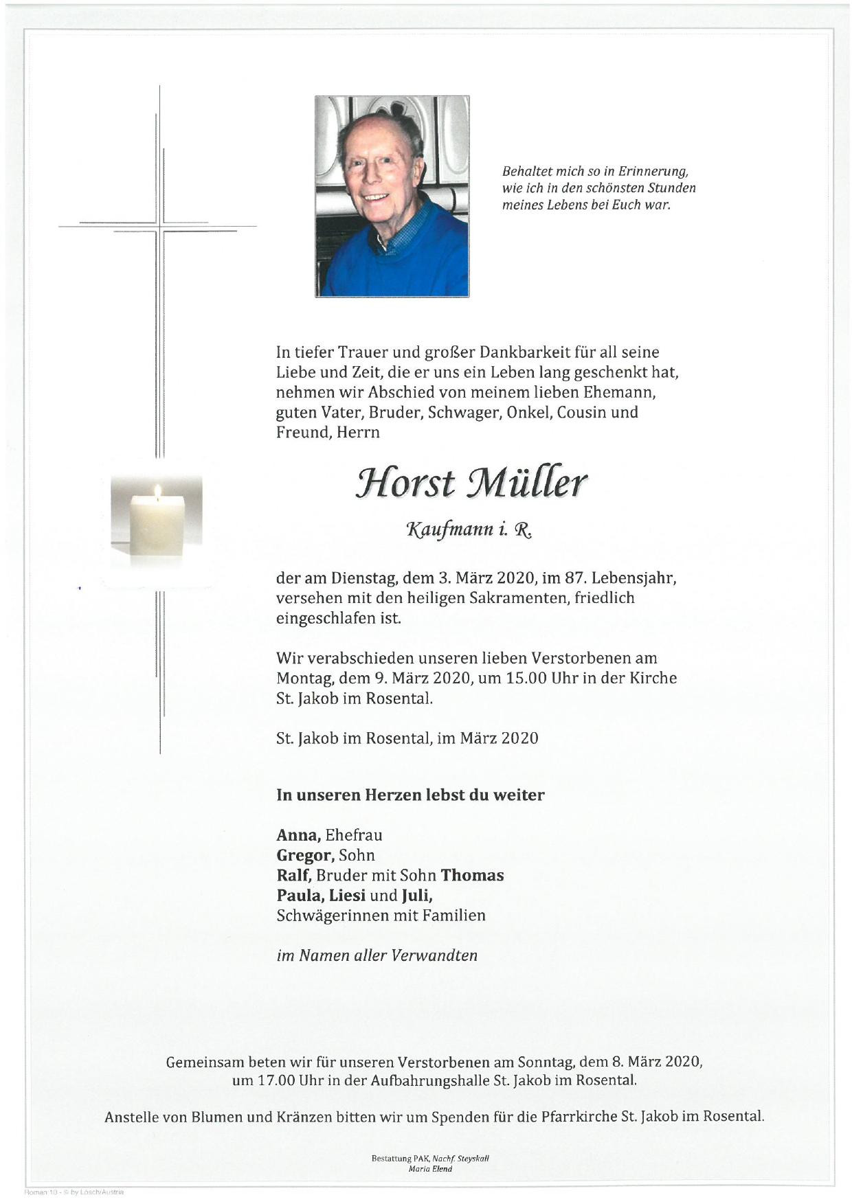 Traueranzeige von Horst Erwin Müller