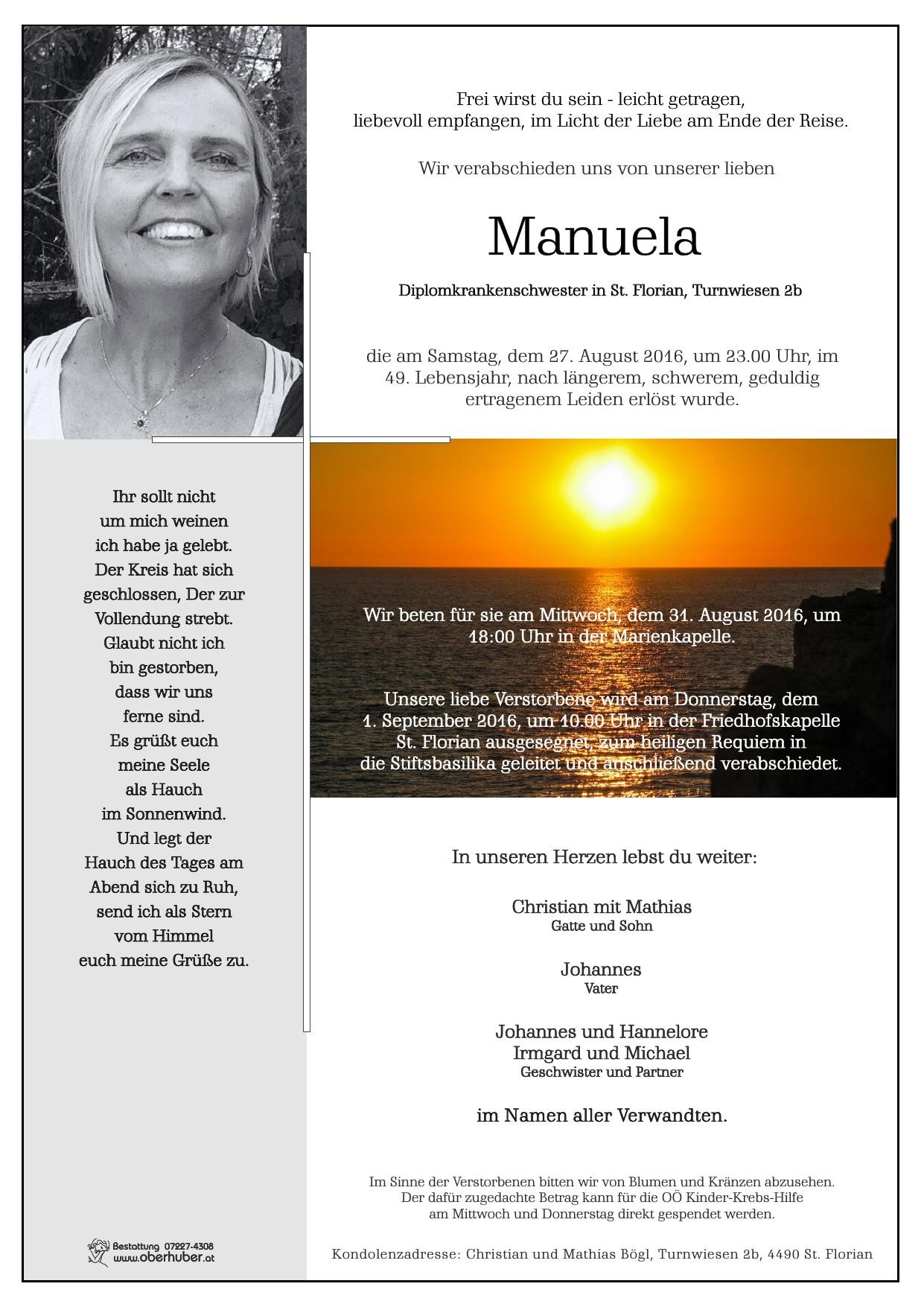 Traueranzeige von Manuela Bögl