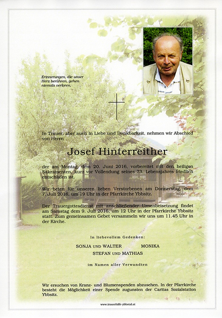 Traueranzeige von Josef Hinterreither
