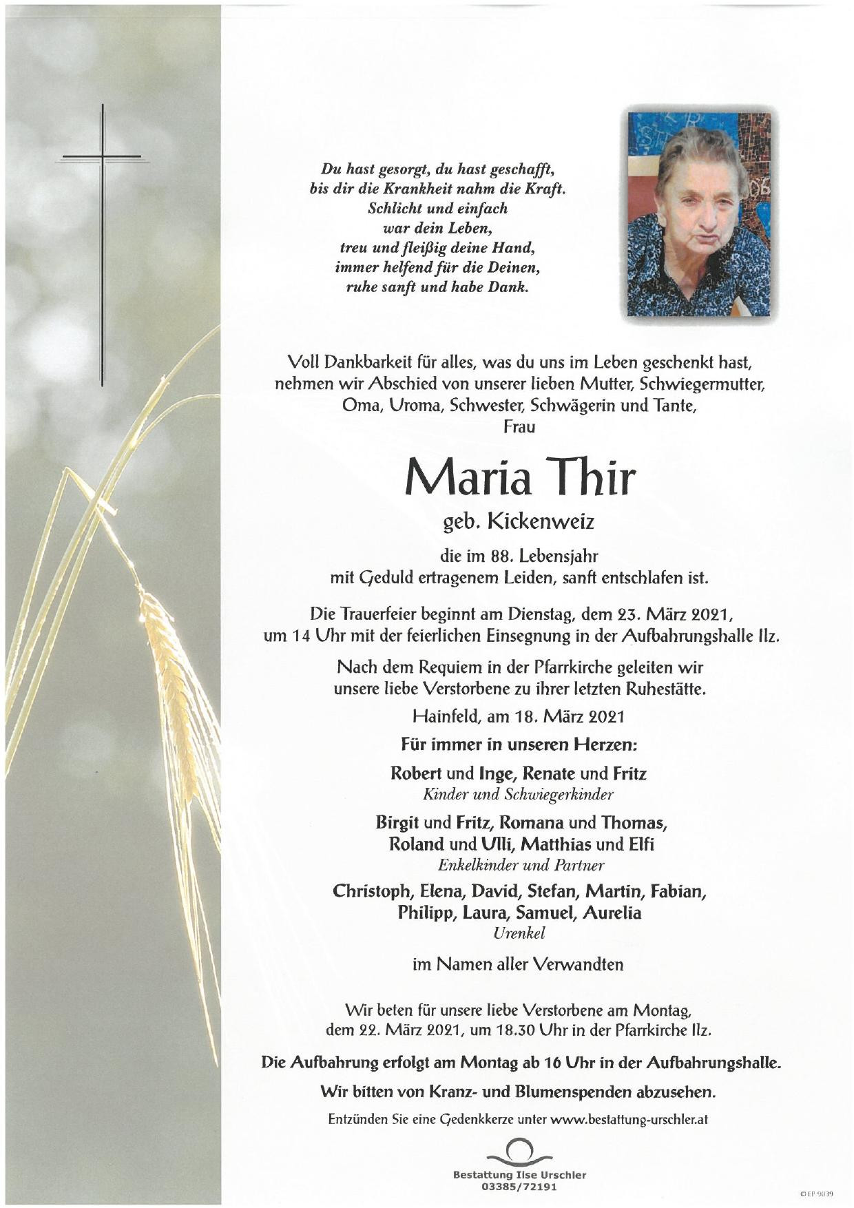 Traueranzeige von Maria Thir