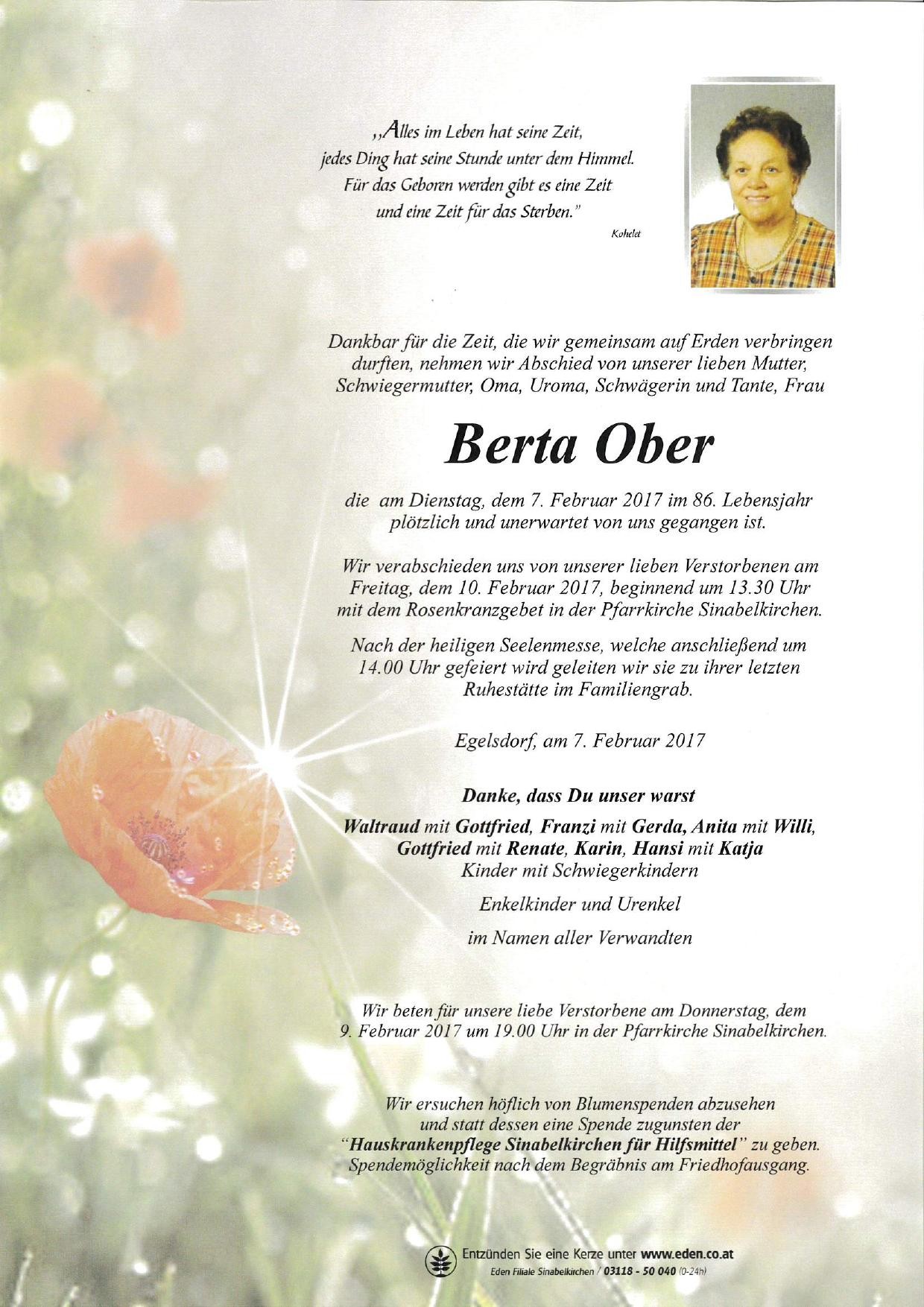 Traueranzeige von Berta Ober