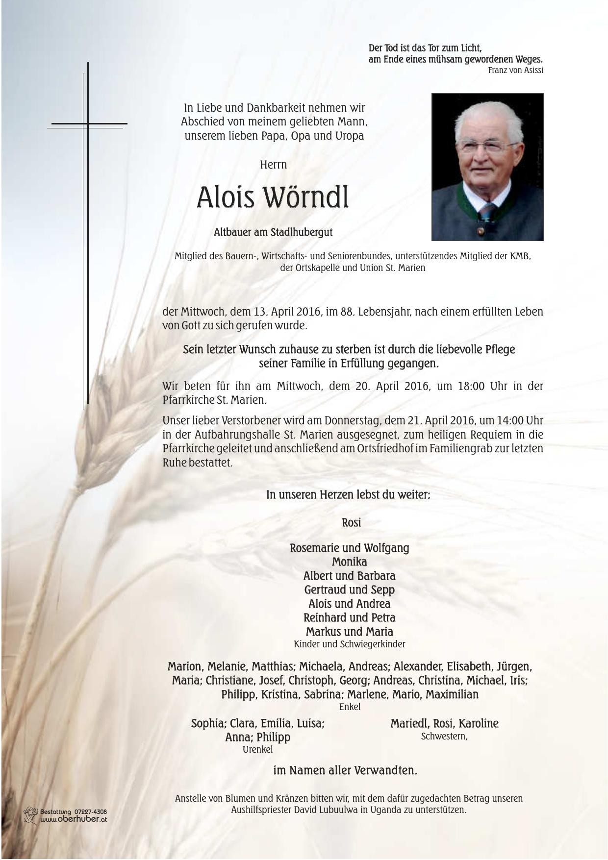 Traueranzeige von Alois Wörndl