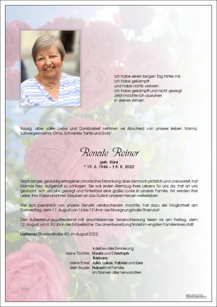 Traueranzeige von Renate Reiner
