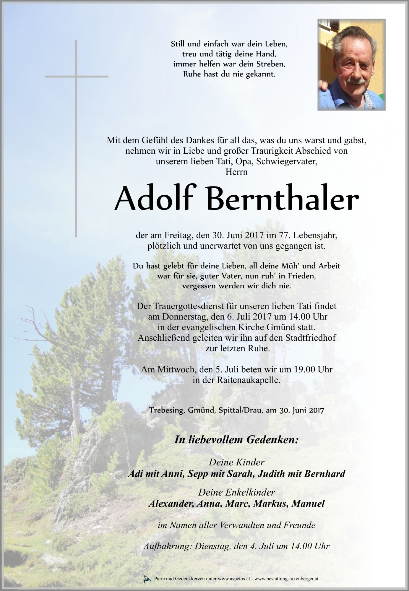 Traueranzeige von Adolf Bernthaler
