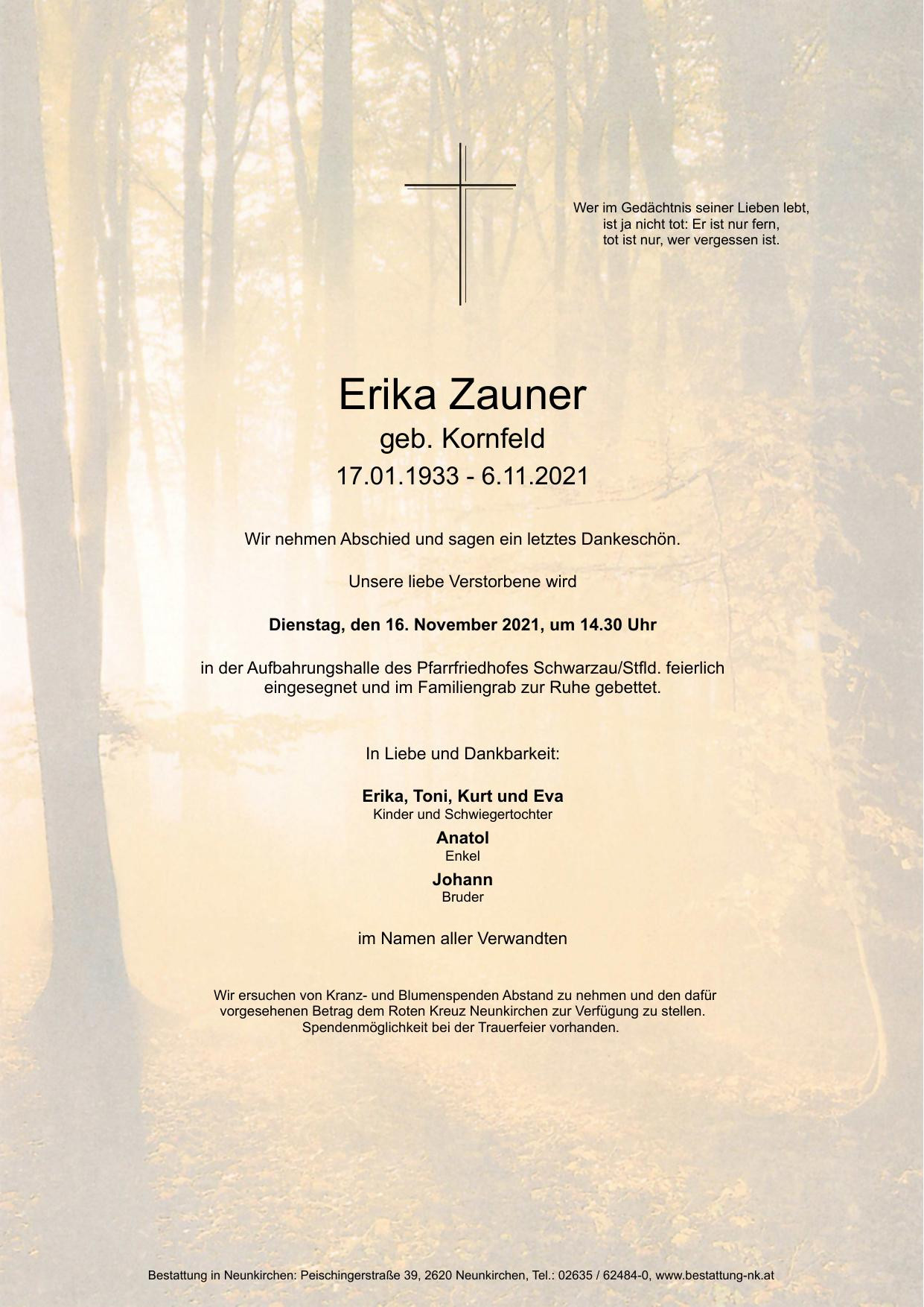 Traueranzeige von Erika Zauner