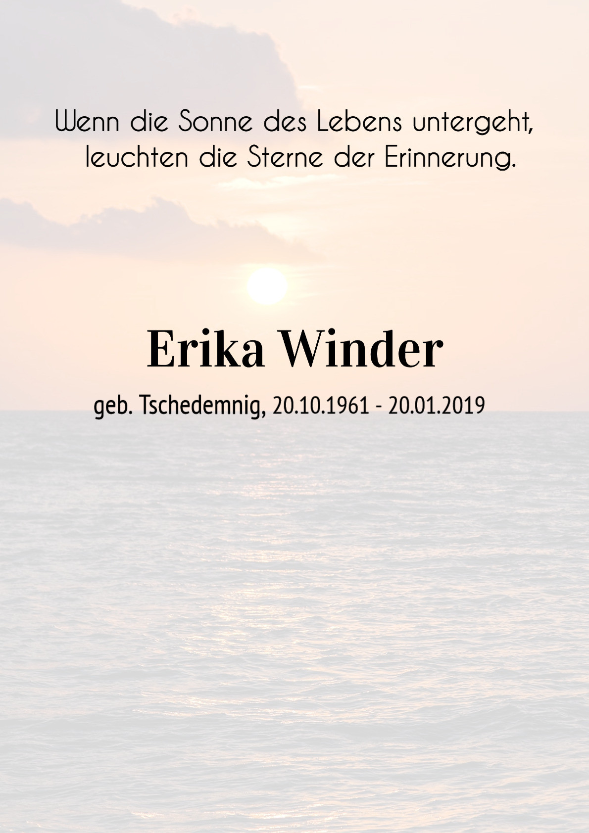 Traueranzeige von Erika Winder