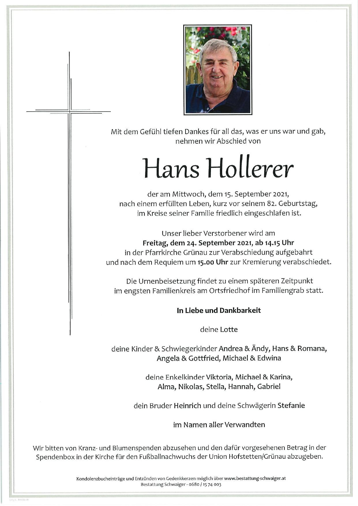 Traueranzeige von Hans Hollerer