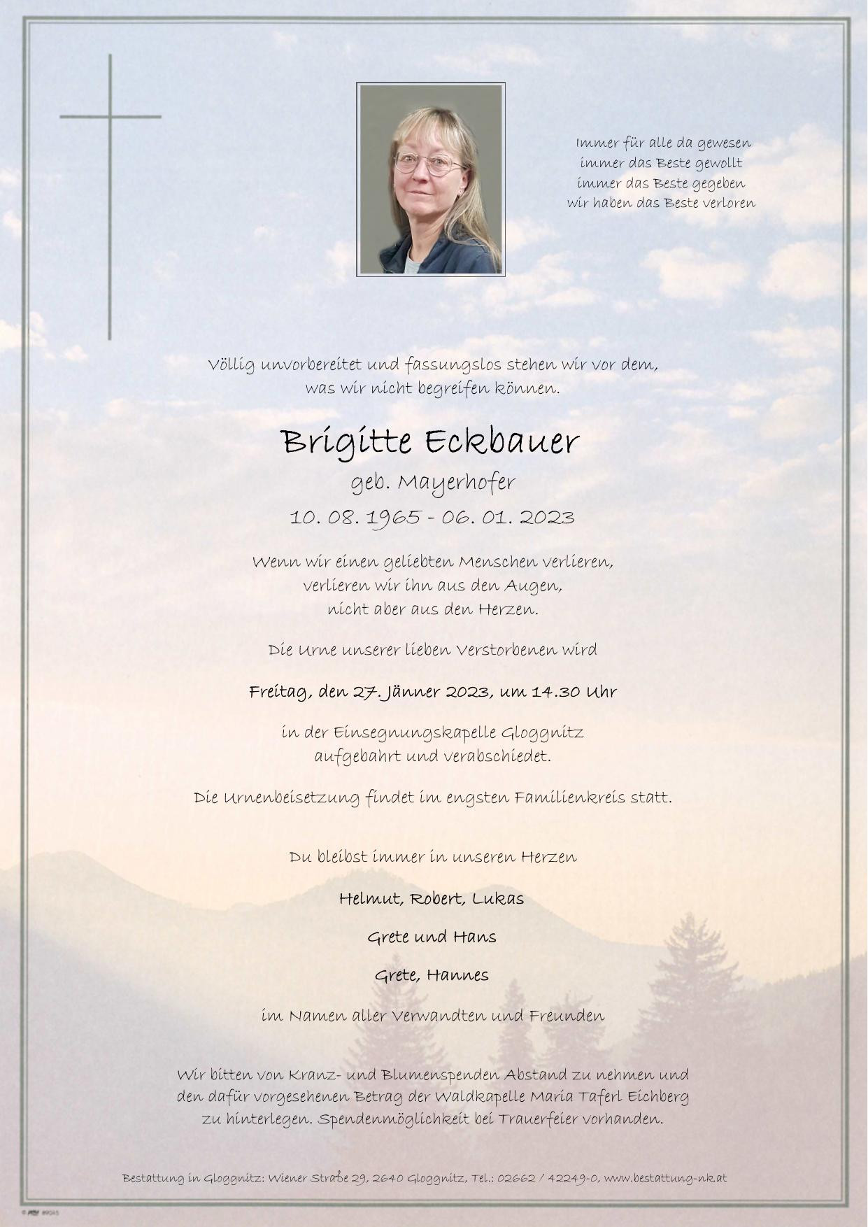 Traueranzeige von Brigitte Eckbauer