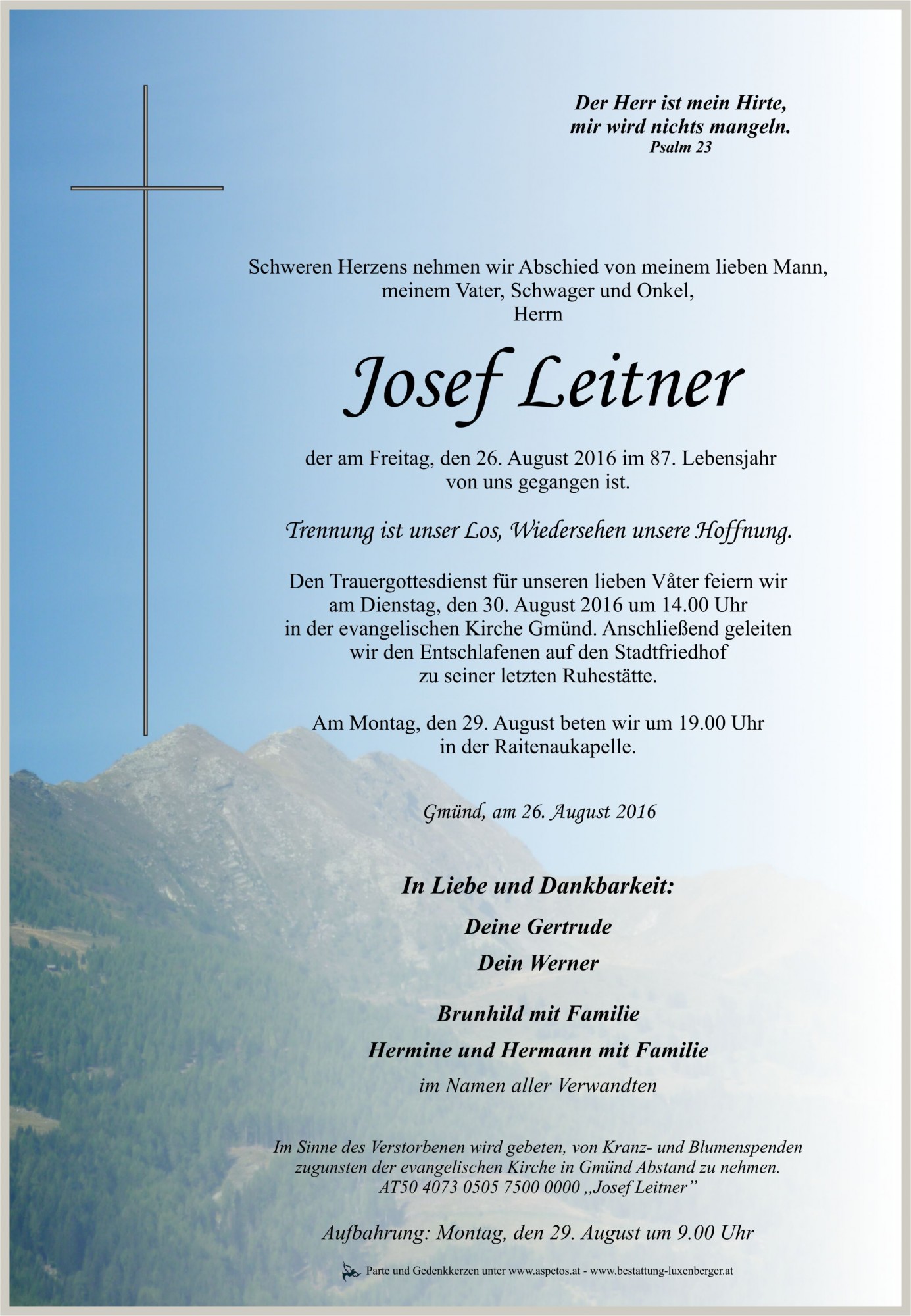 Traueranzeige von Josef Leitner