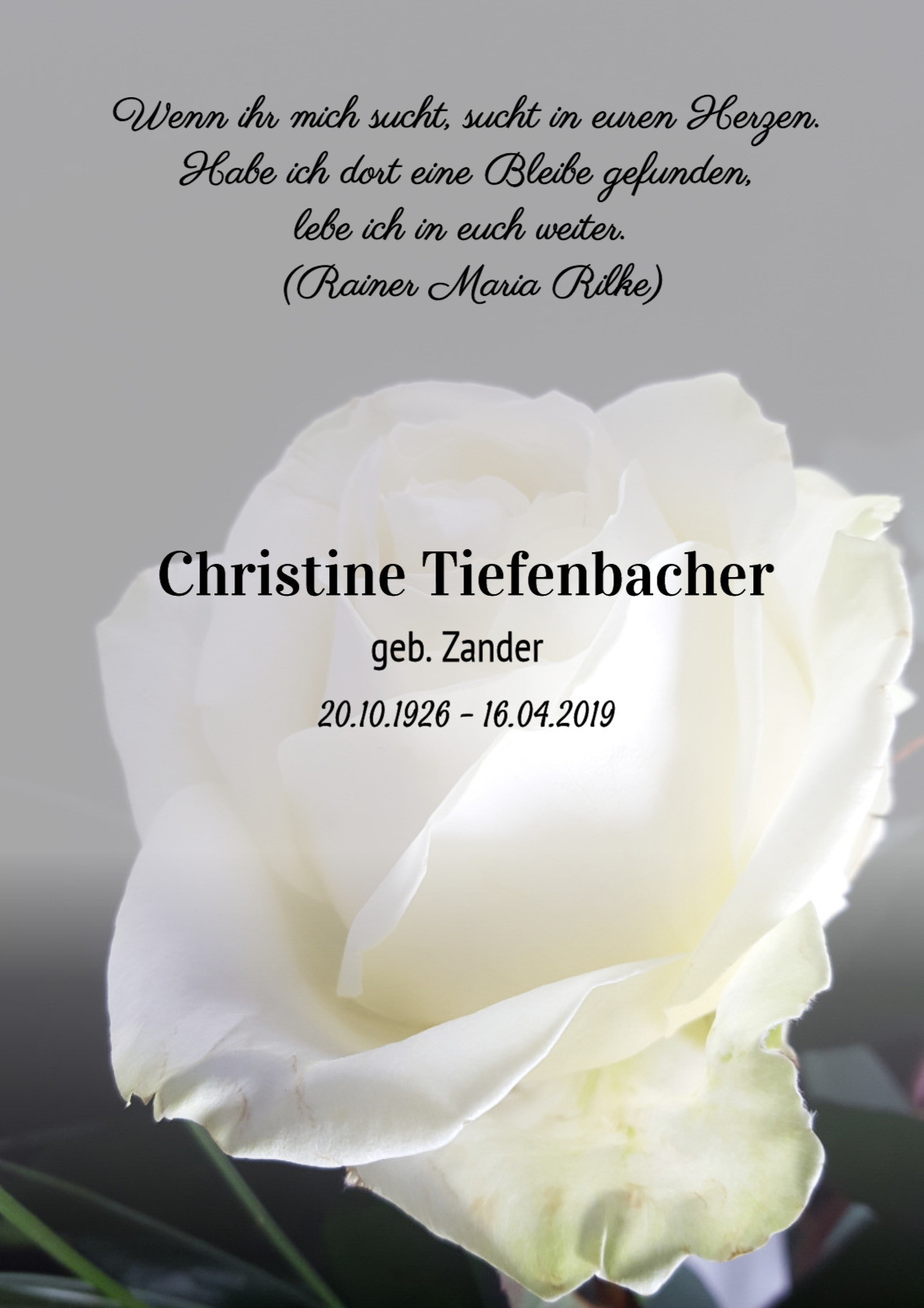 Traueranzeige von Christine Tiefenbacher