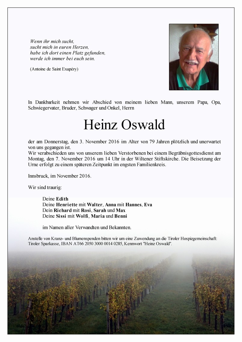 Traueranzeige von Heinrich Oswald