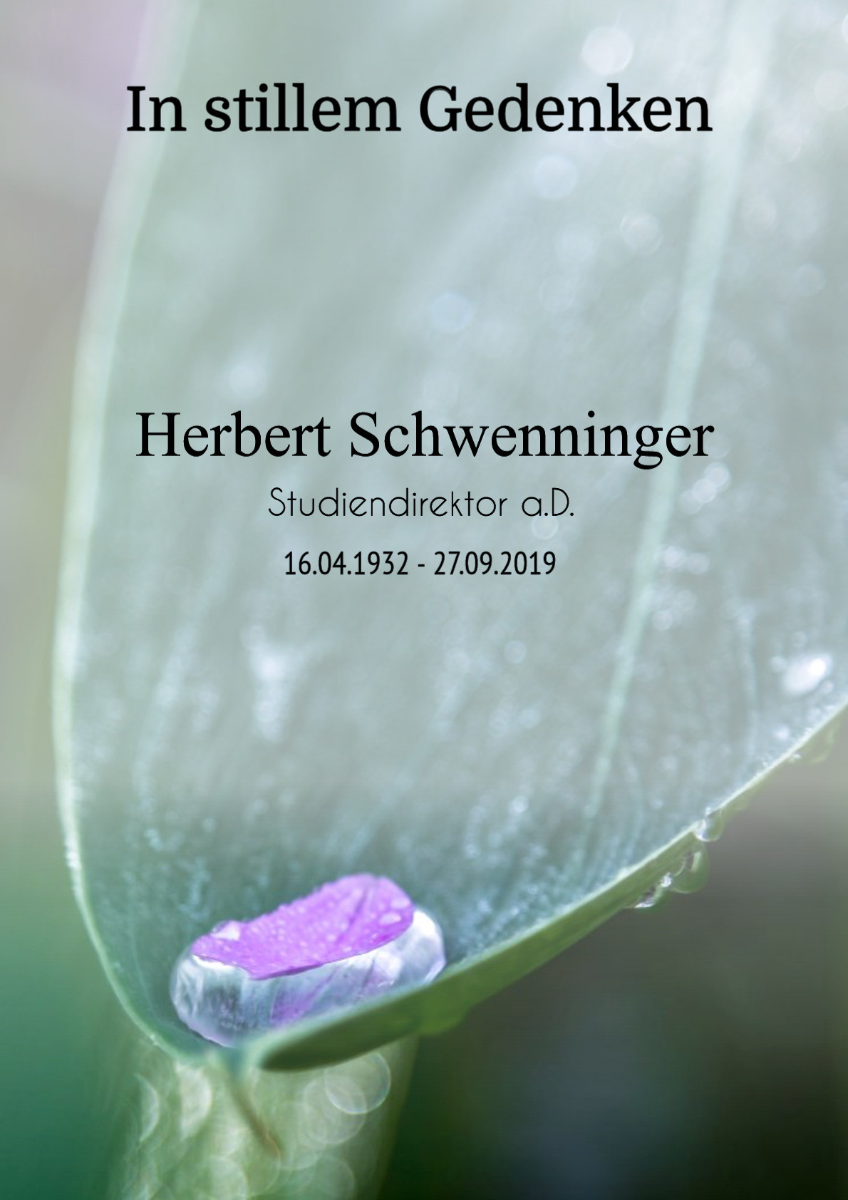 Traueranzeige von Herbert Schwenninger