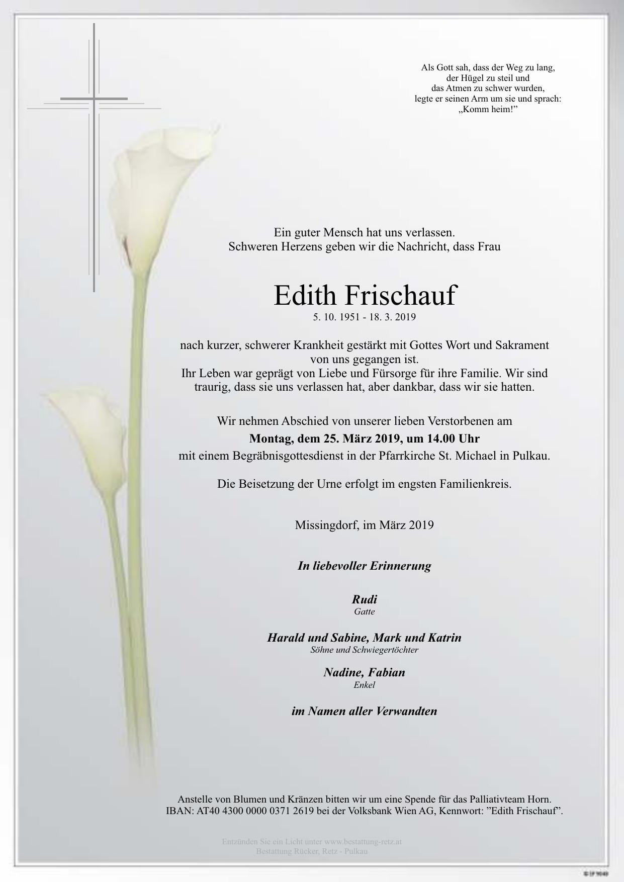 Traueranzeige von Edith Frischauf