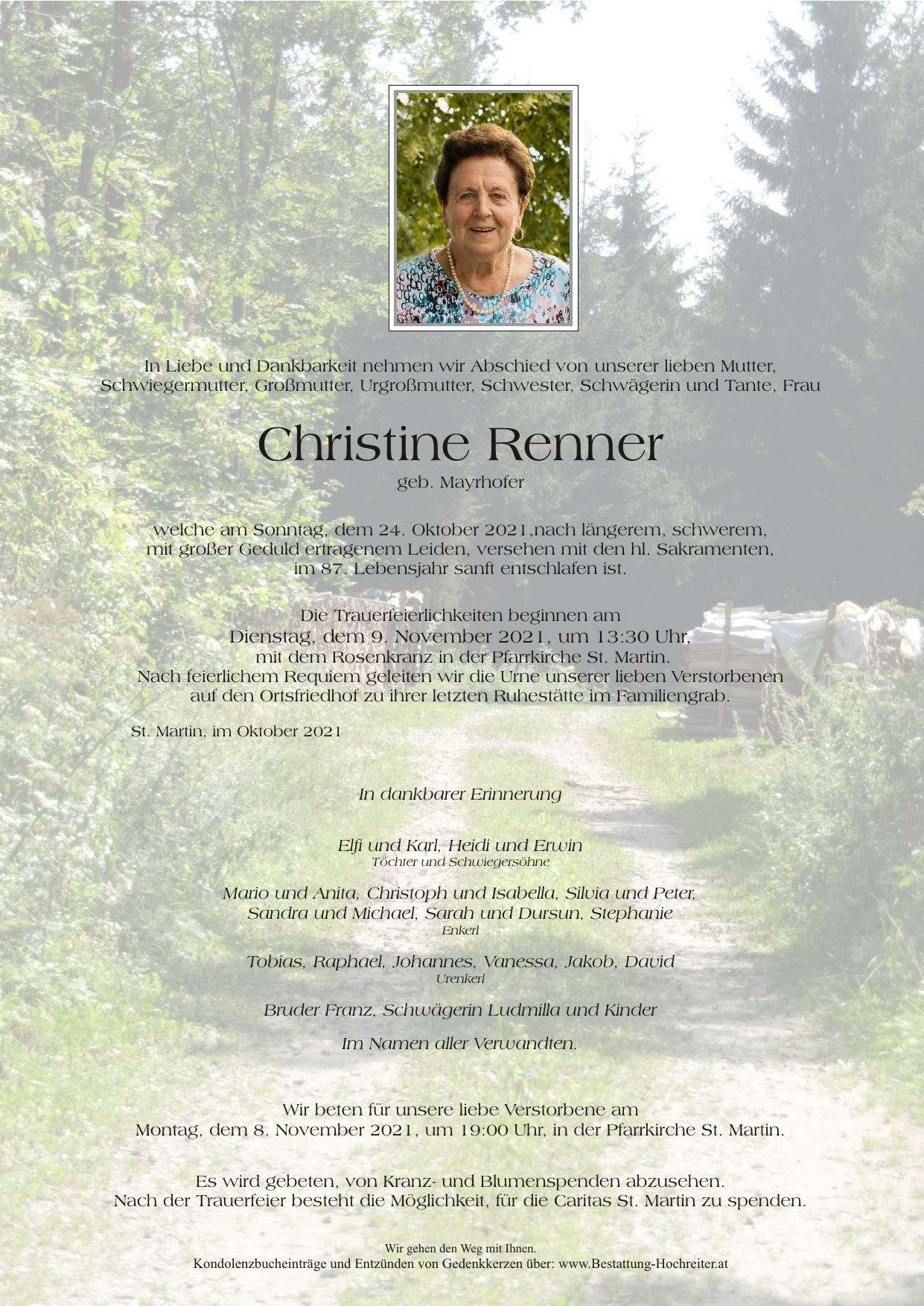 Traueranzeige von Christine Renner