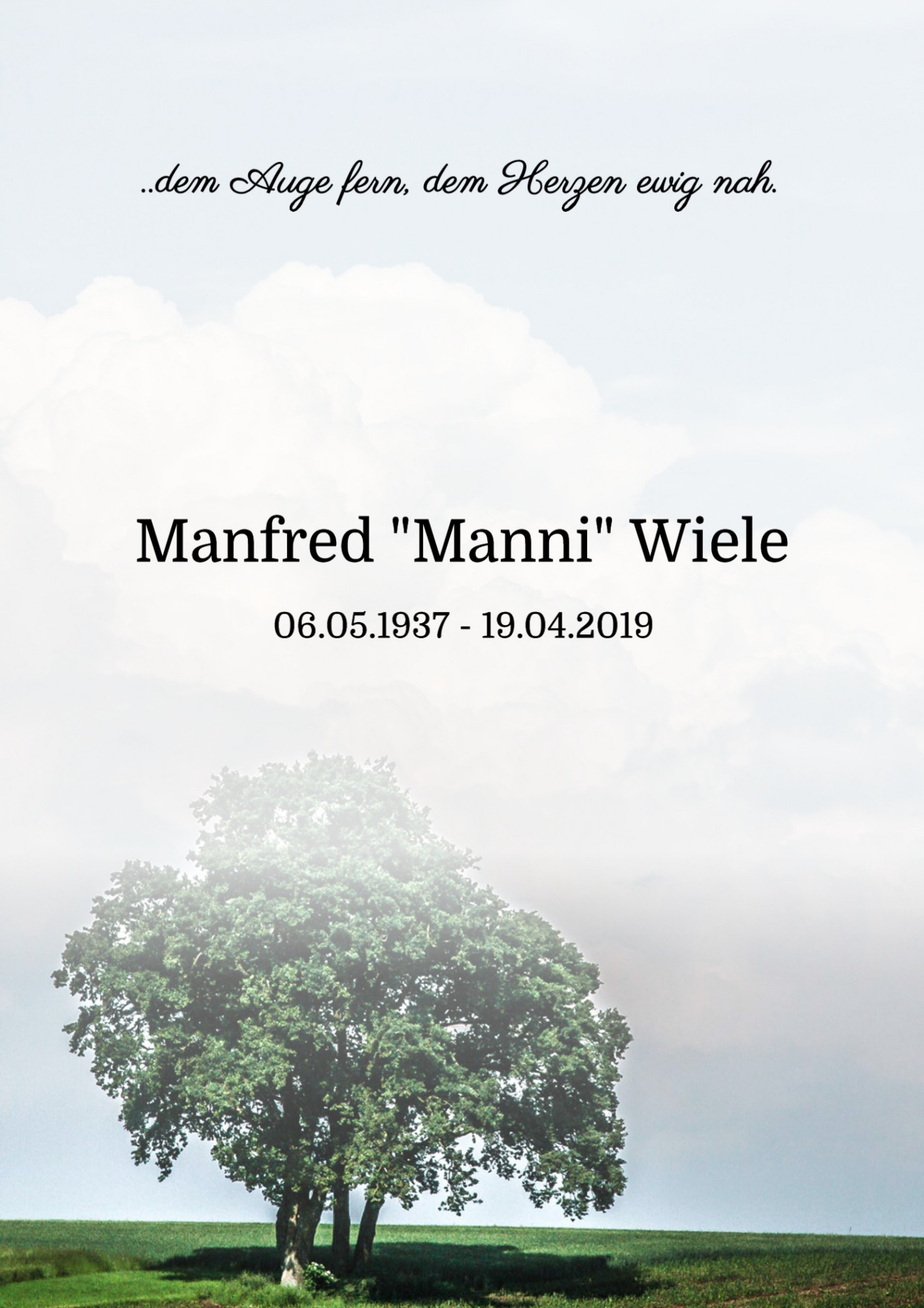 Traueranzeige von Manfred "Manni" Wiele