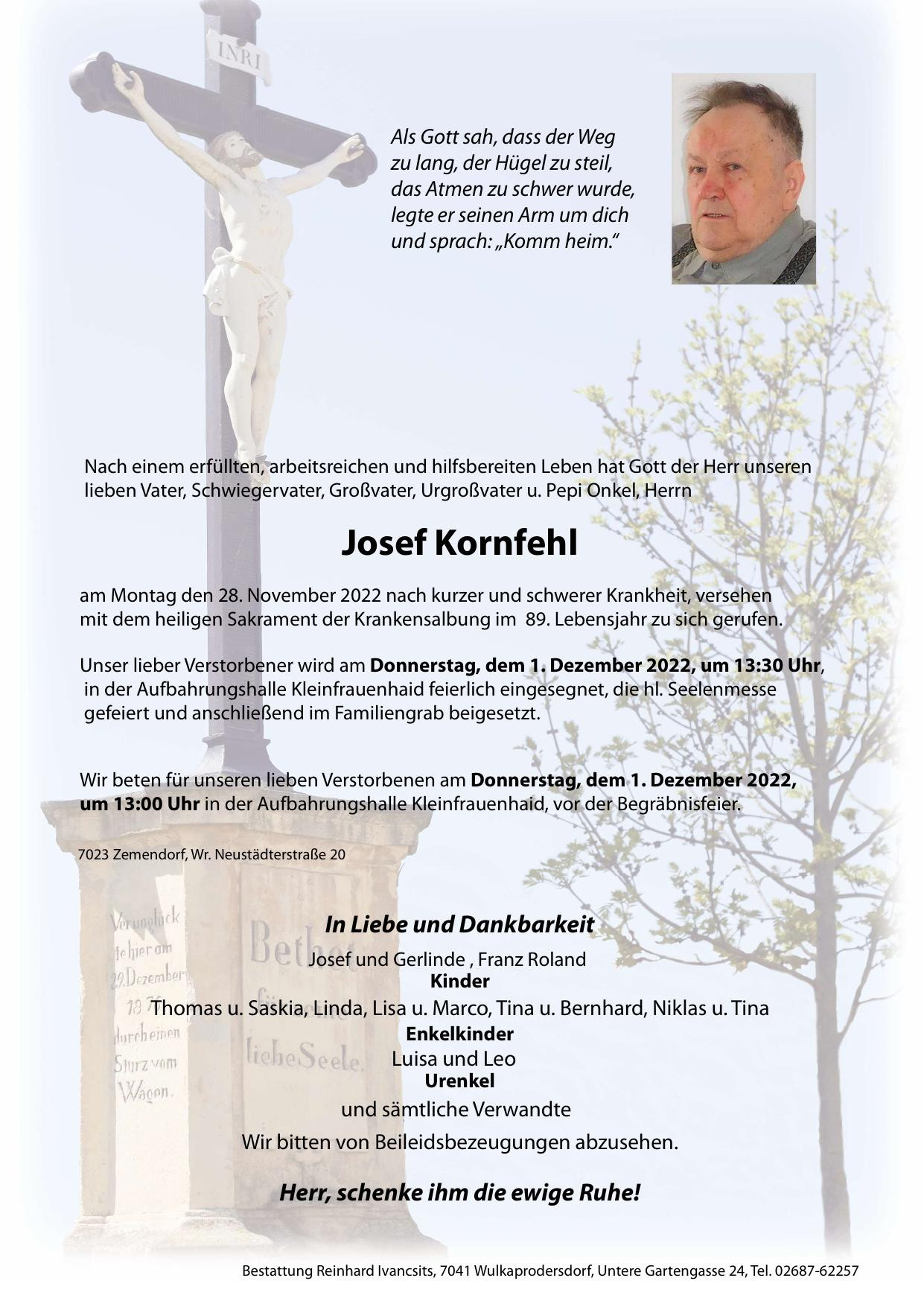 Traueranzeige von Josef Kornfehl