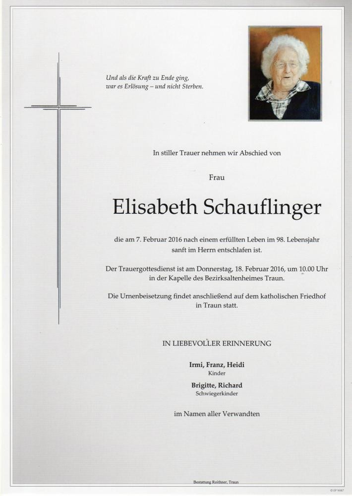 Traueranzeige von Elisabeth Schauflinger