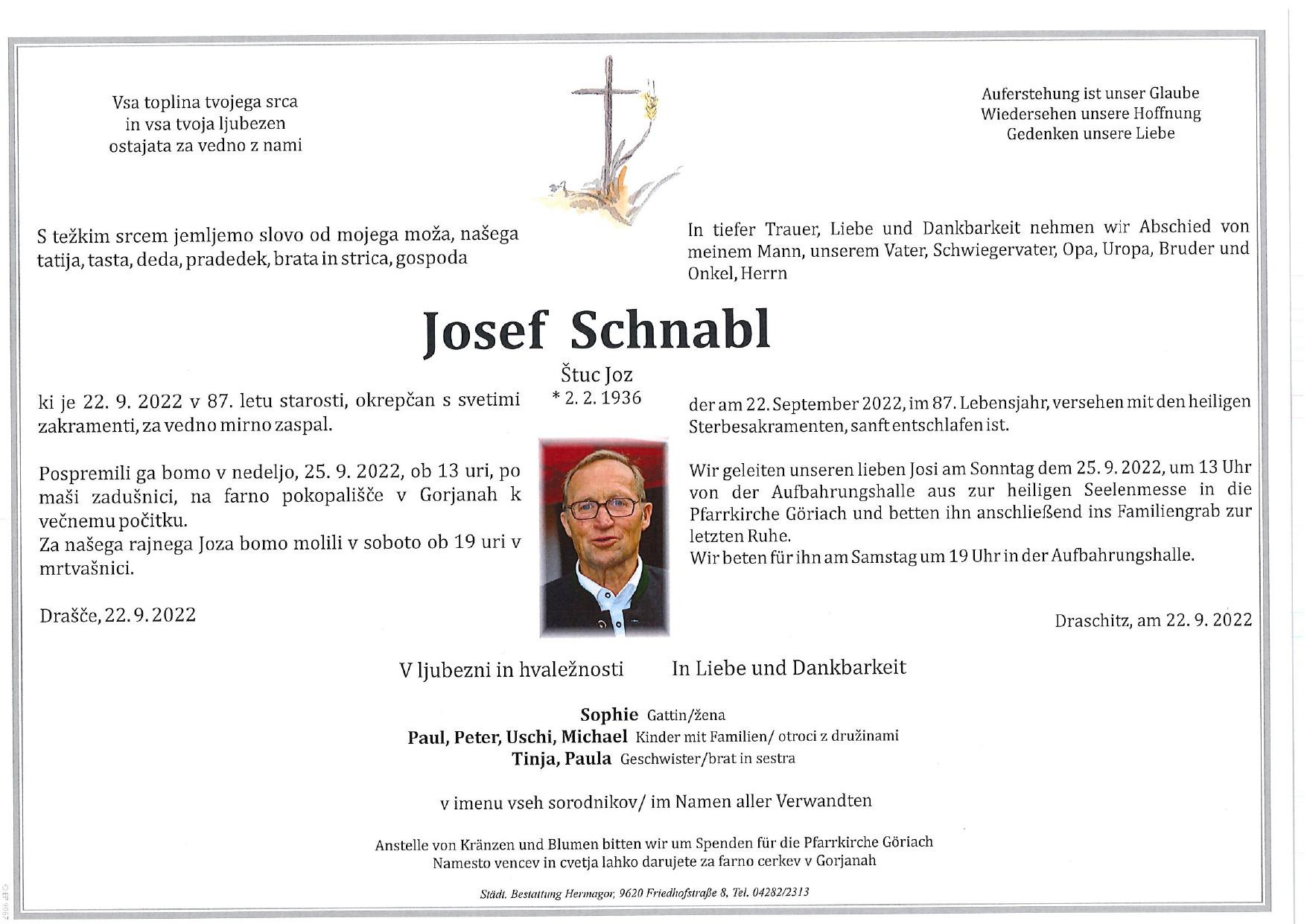 Traueranzeige von Josef Schnabl