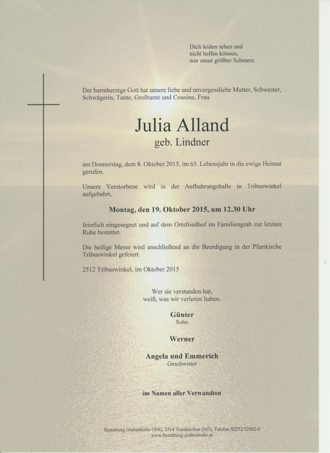 Traueranzeige von Julia Alland