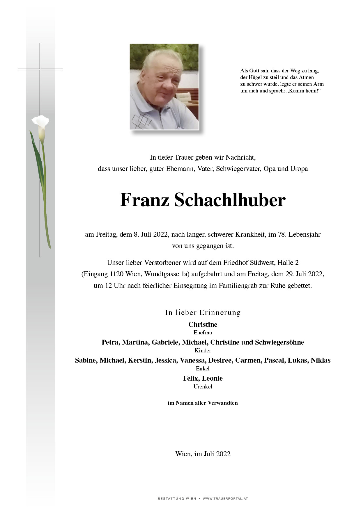 Traueranzeige von Franz Schachlhuber