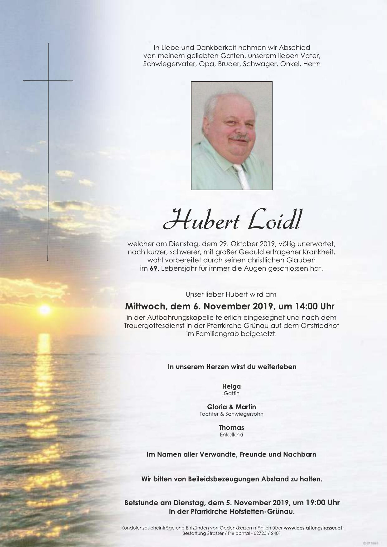 Traueranzeige von Hubert Loidl