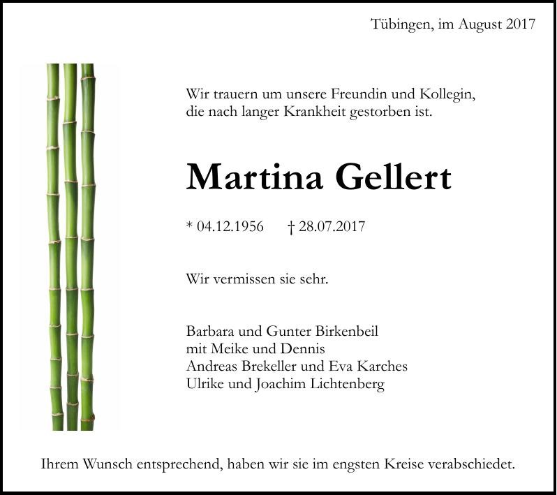 Traueranzeige von Martina Gellert