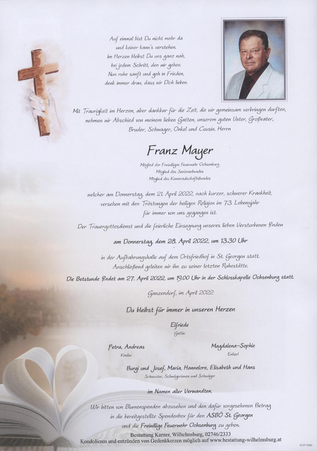 Traueranzeige von Franz Mayer