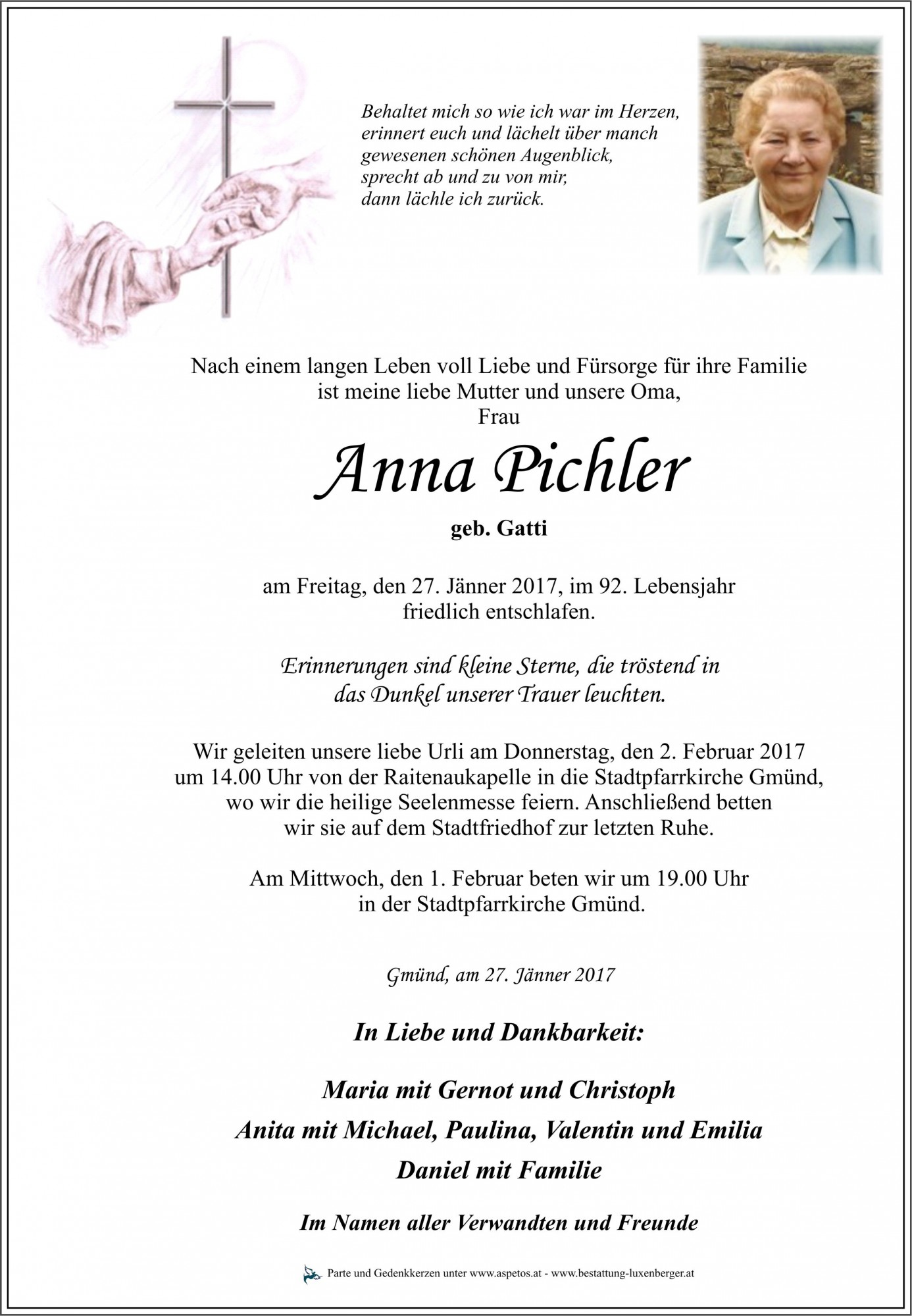 Traueranzeige von Anna Pichler