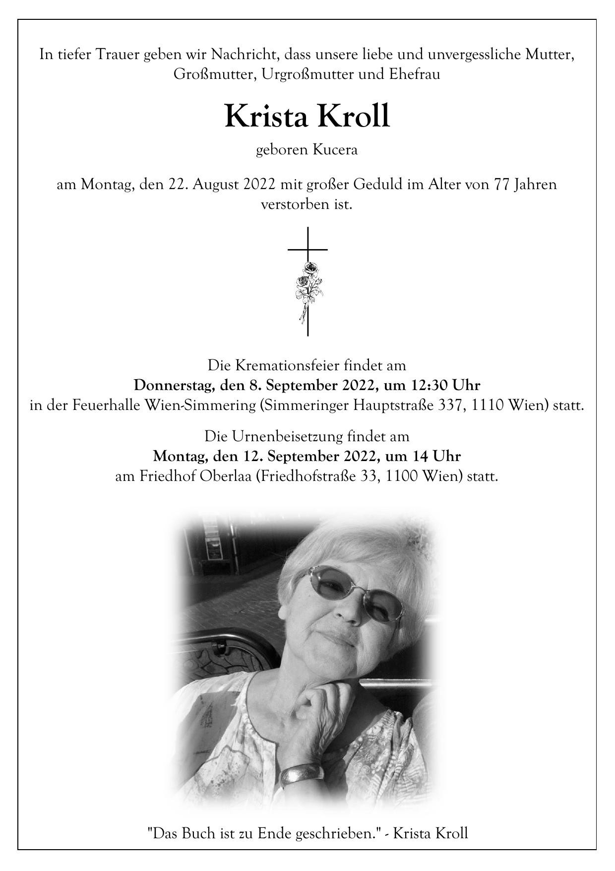 Traueranzeige von Krista Kroll