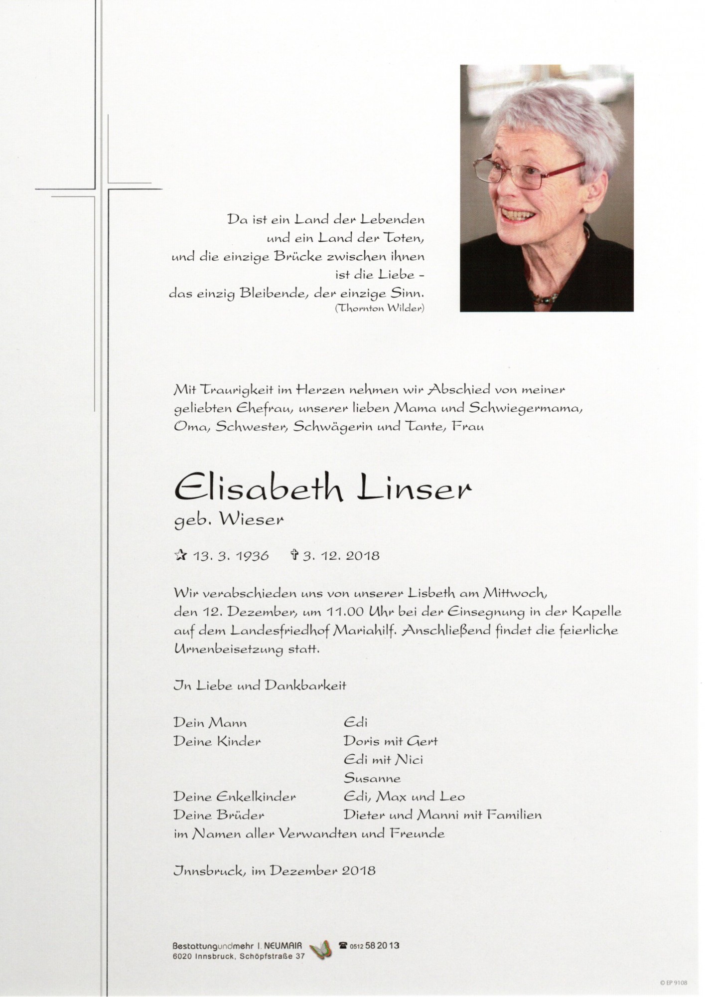Traueranzeige von Elisabeth Linser