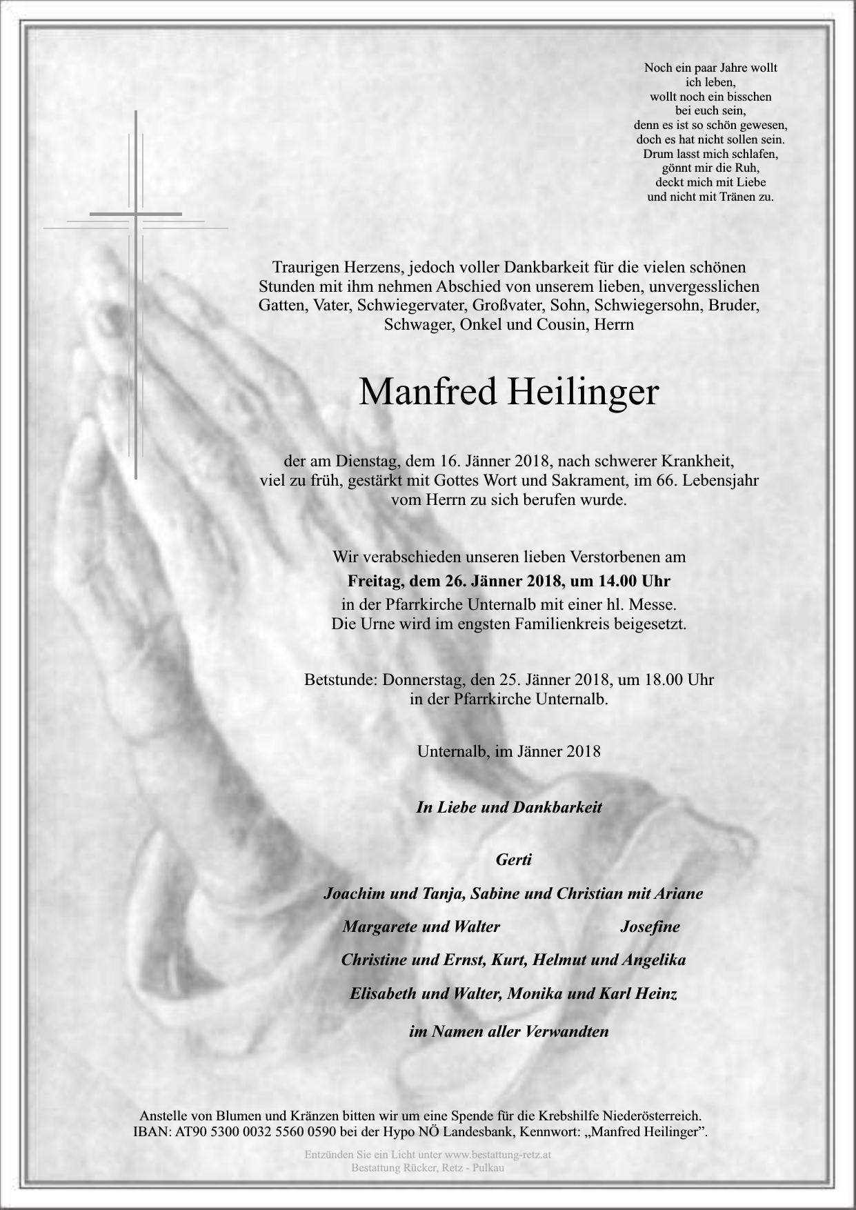 Traueranzeige von Manfred Heilinger
