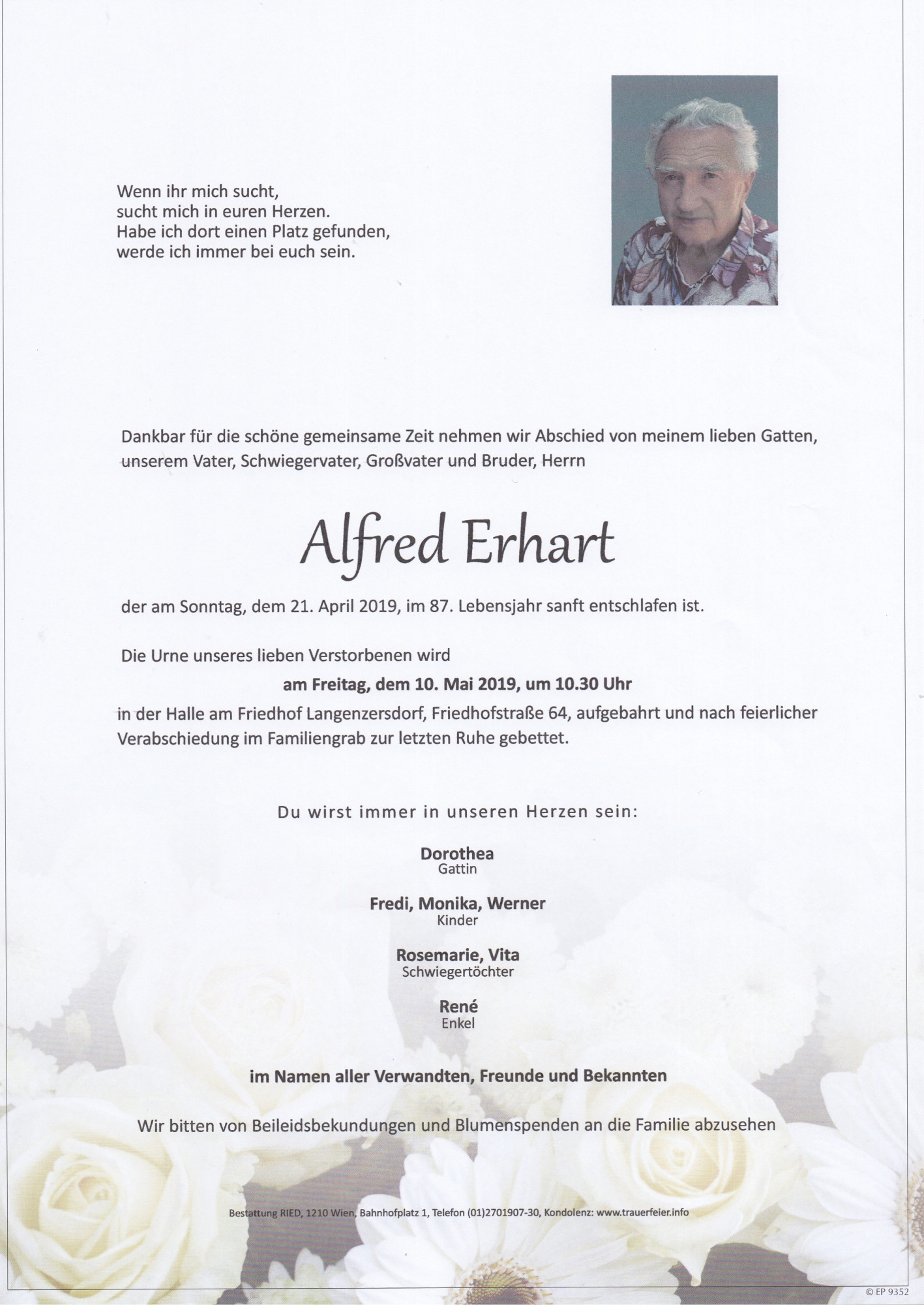 Traueranzeige von Alfred Erhart