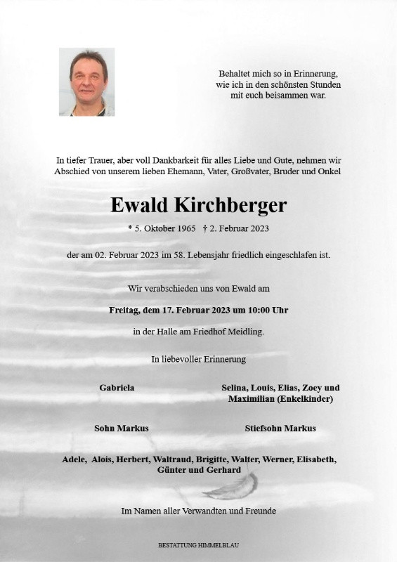 Traueranzeige von Ewald Kirchberger