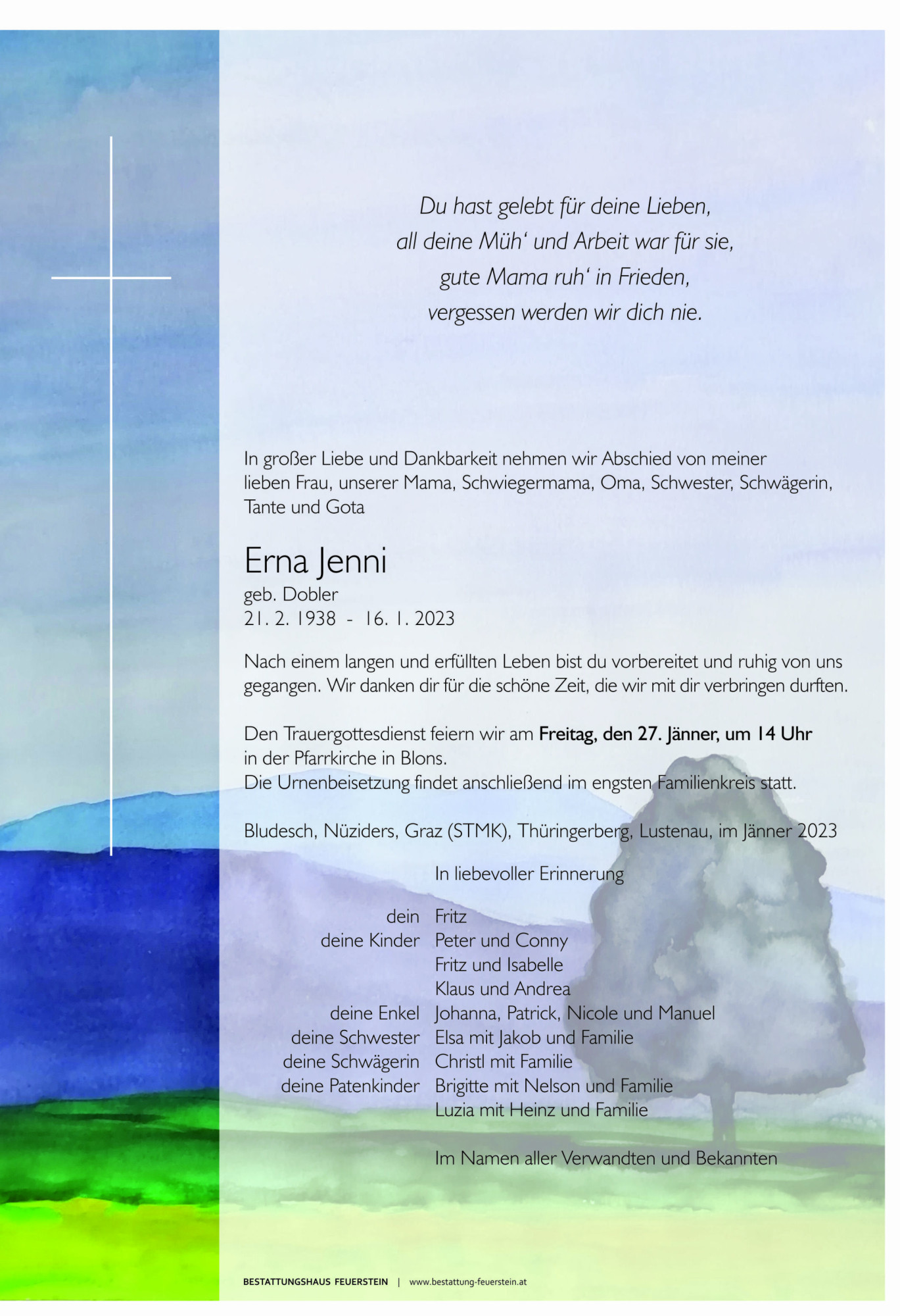 Traueranzeige von Erna Jenni
