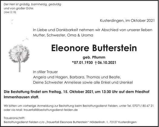 Traueranzeige von Eleonore Butterstein