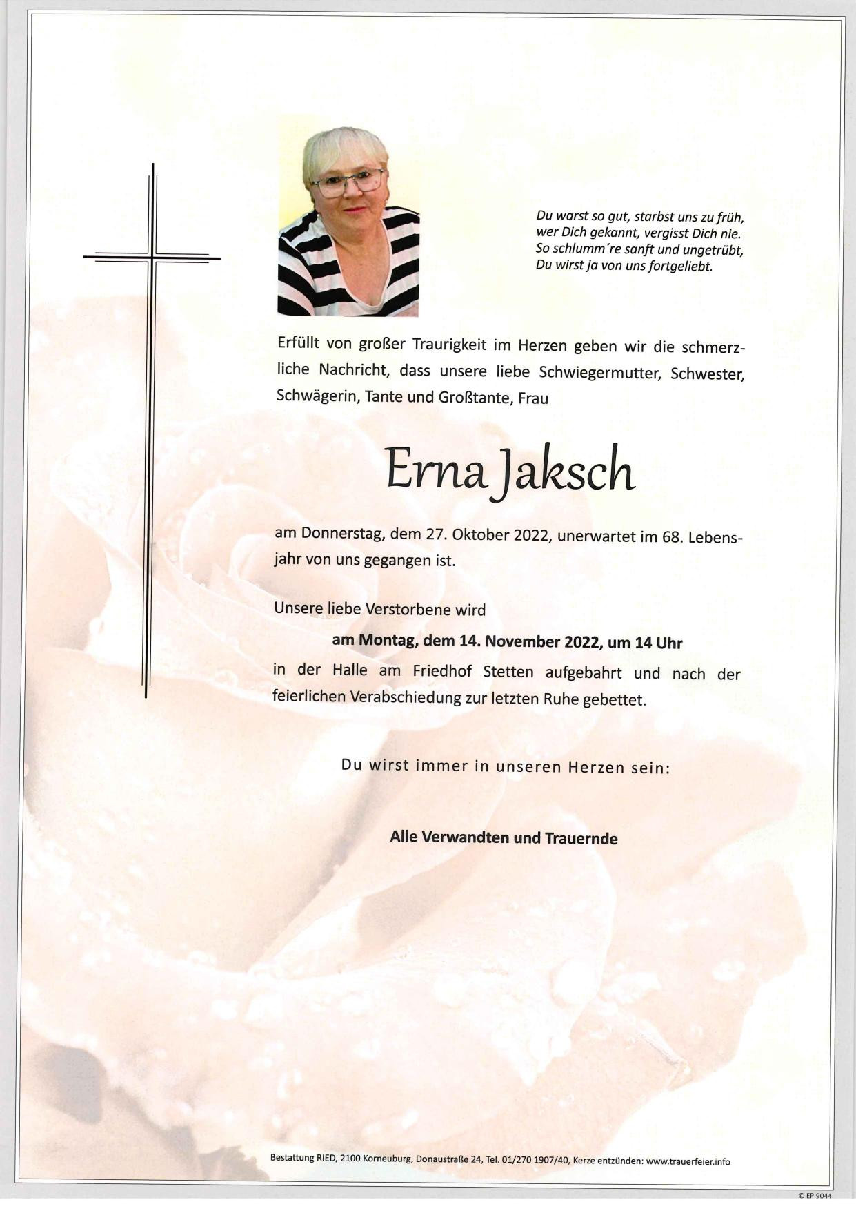 Traueranzeige von Erna Jaksch