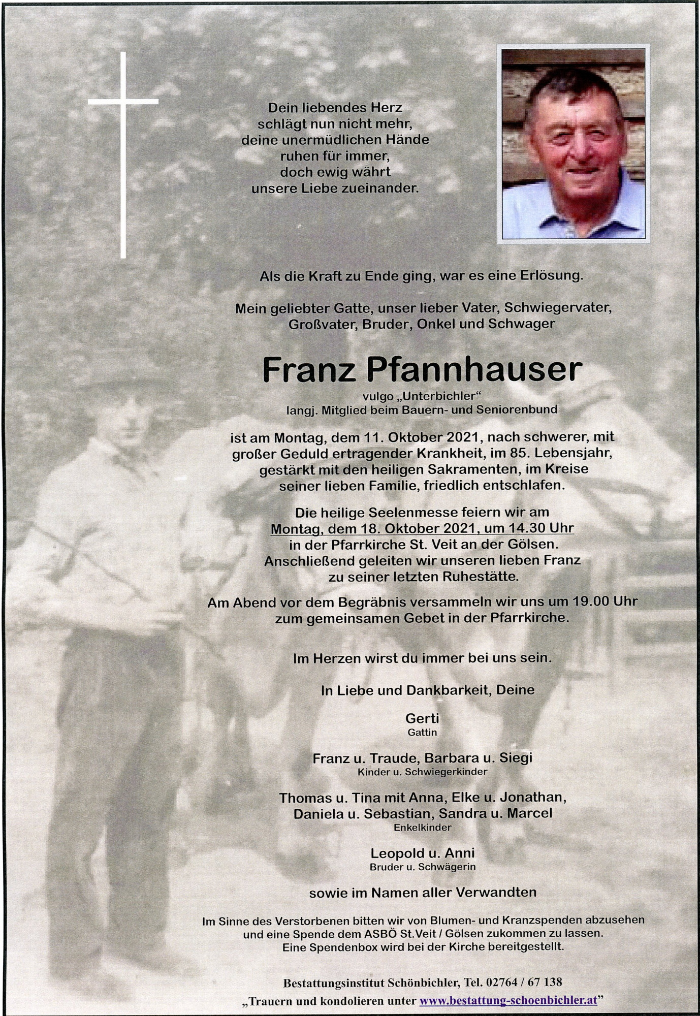 Traueranzeige von Franz Pfannhauser