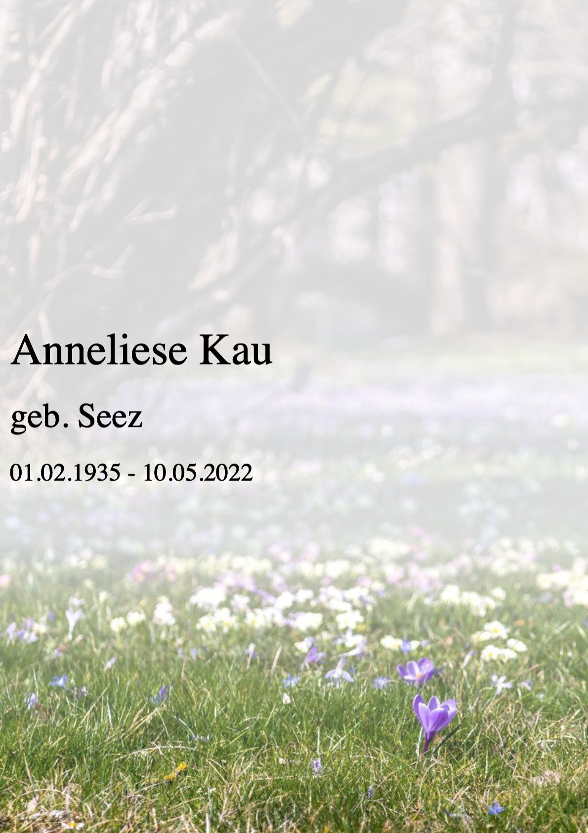 Traueranzeige von Anneliese Kau