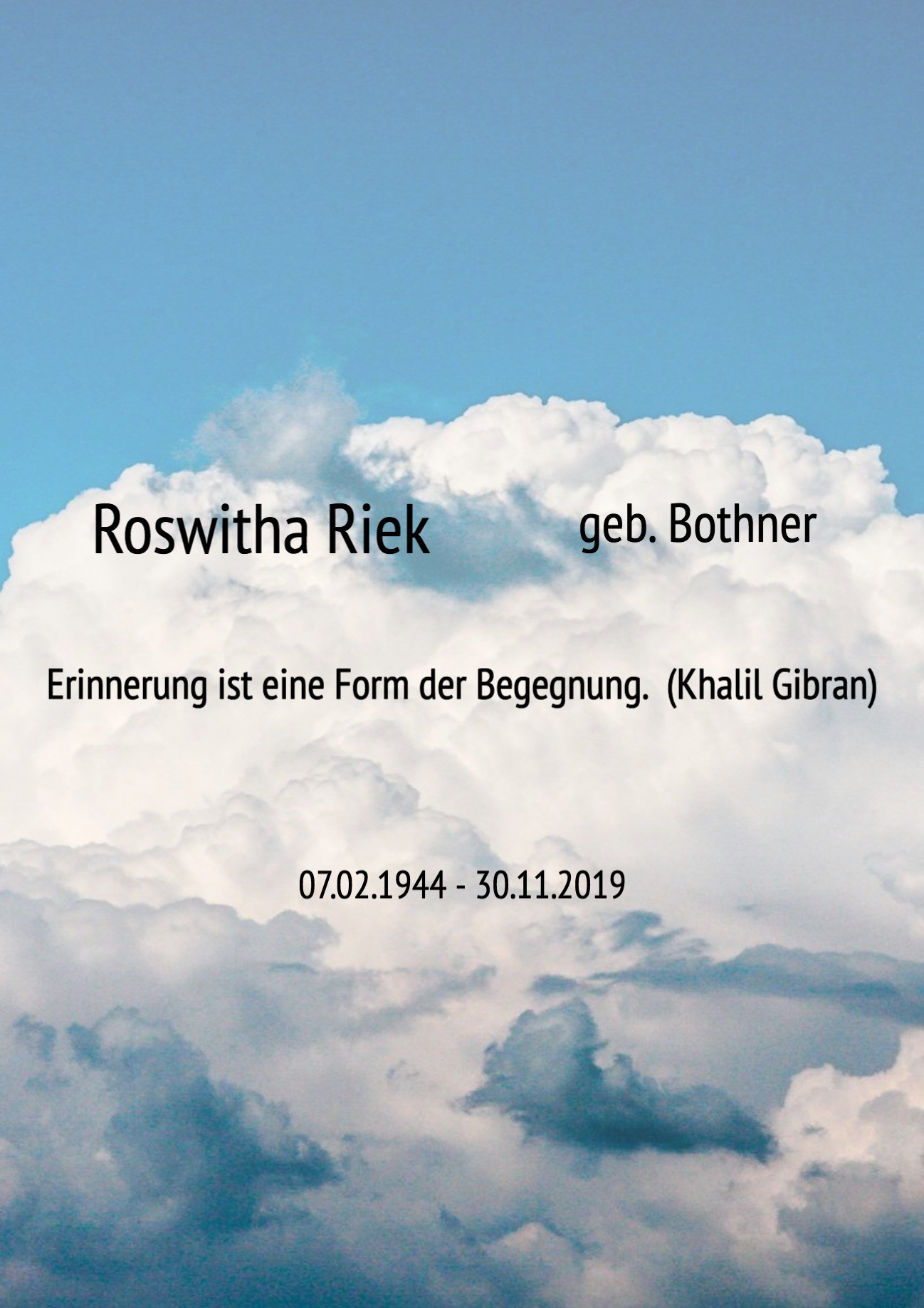 Traueranzeige von Roswitha Riek