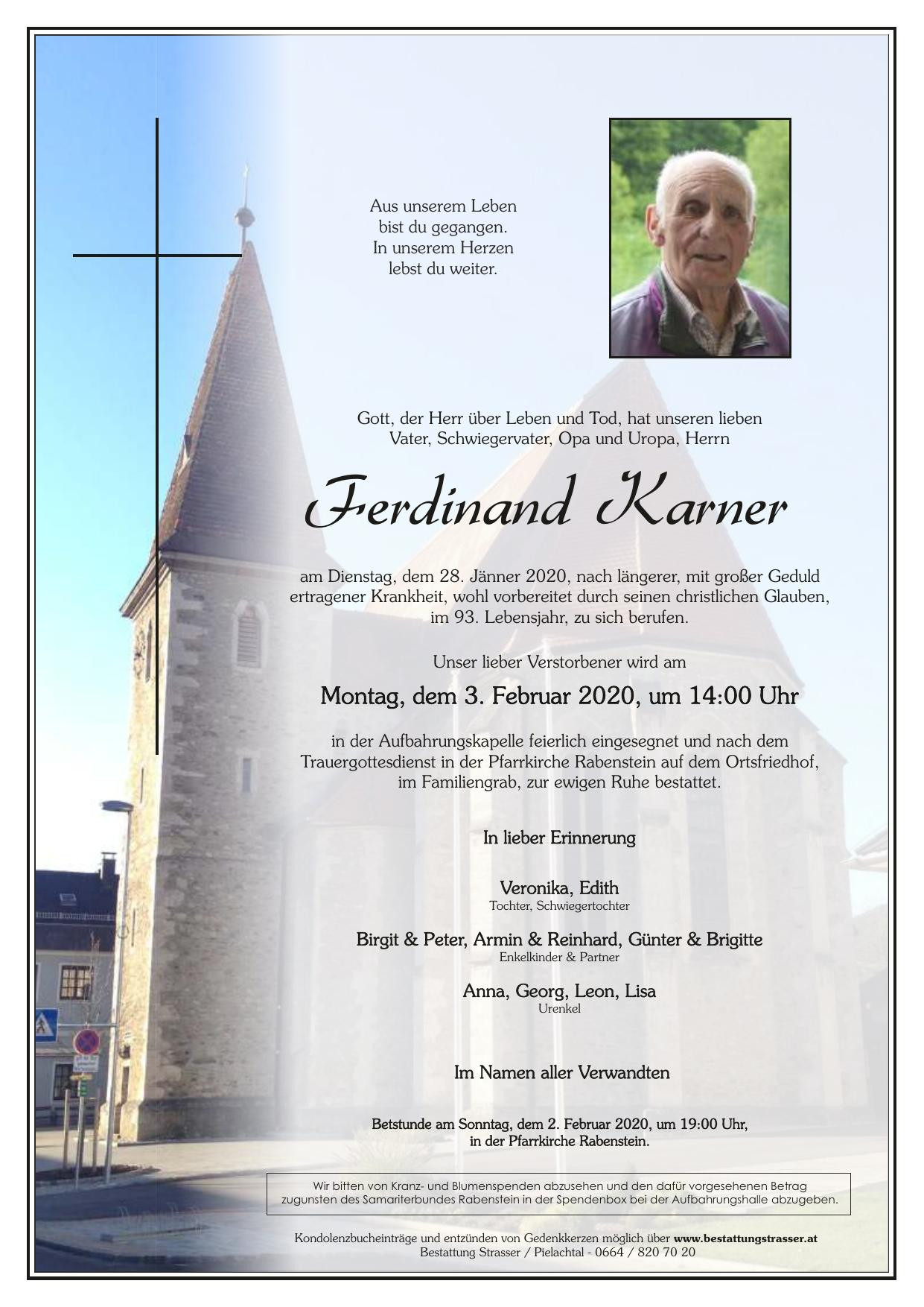Traueranzeige von Ferdinand Karner