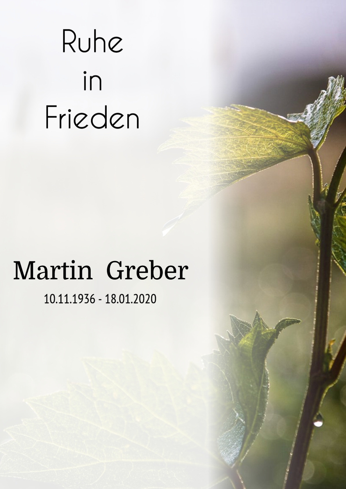 Traueranzeige von Martin Greber