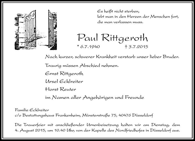 Traueranzeige von Paul Rittgeroth