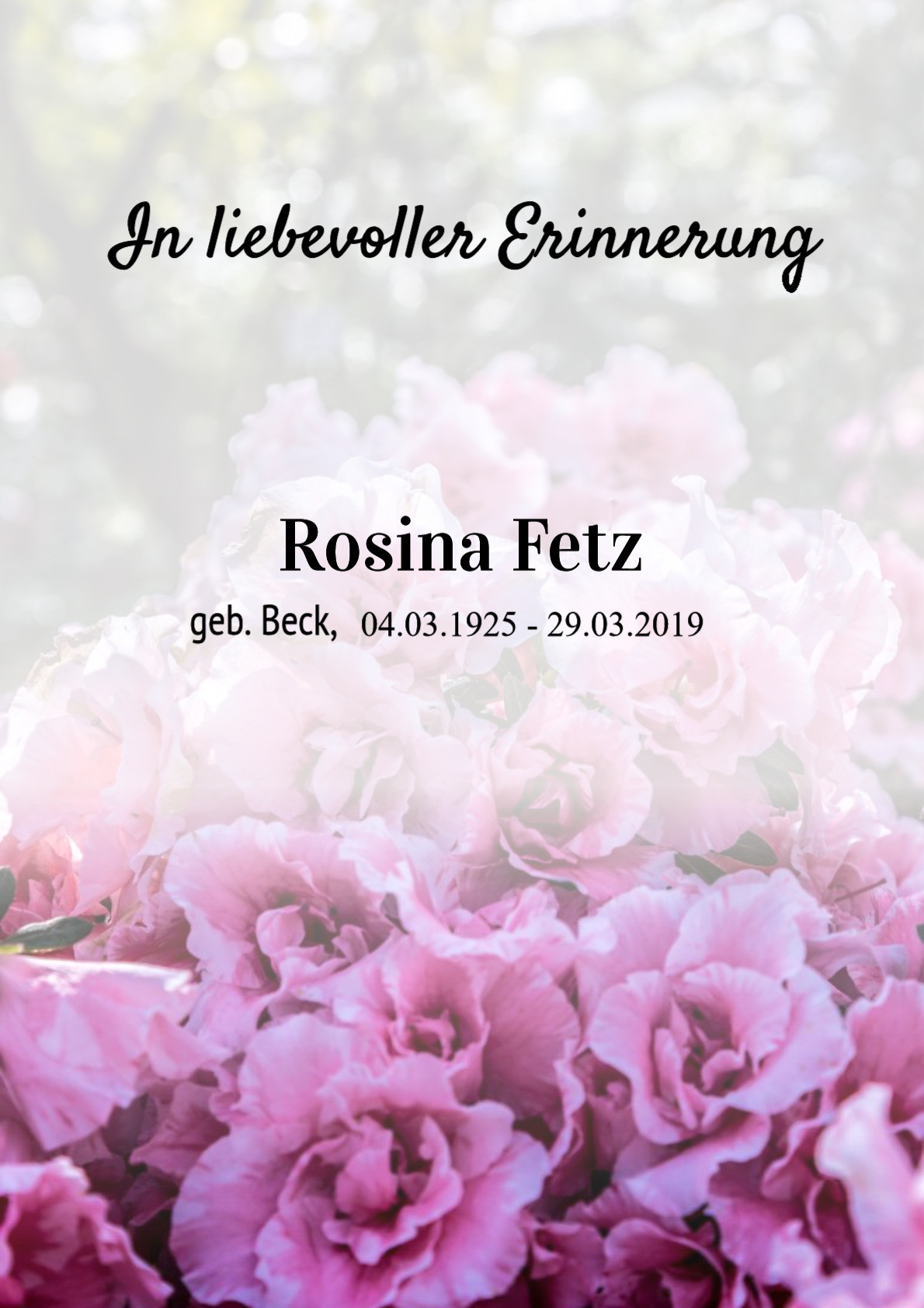 Traueranzeige von Rosina Fetz