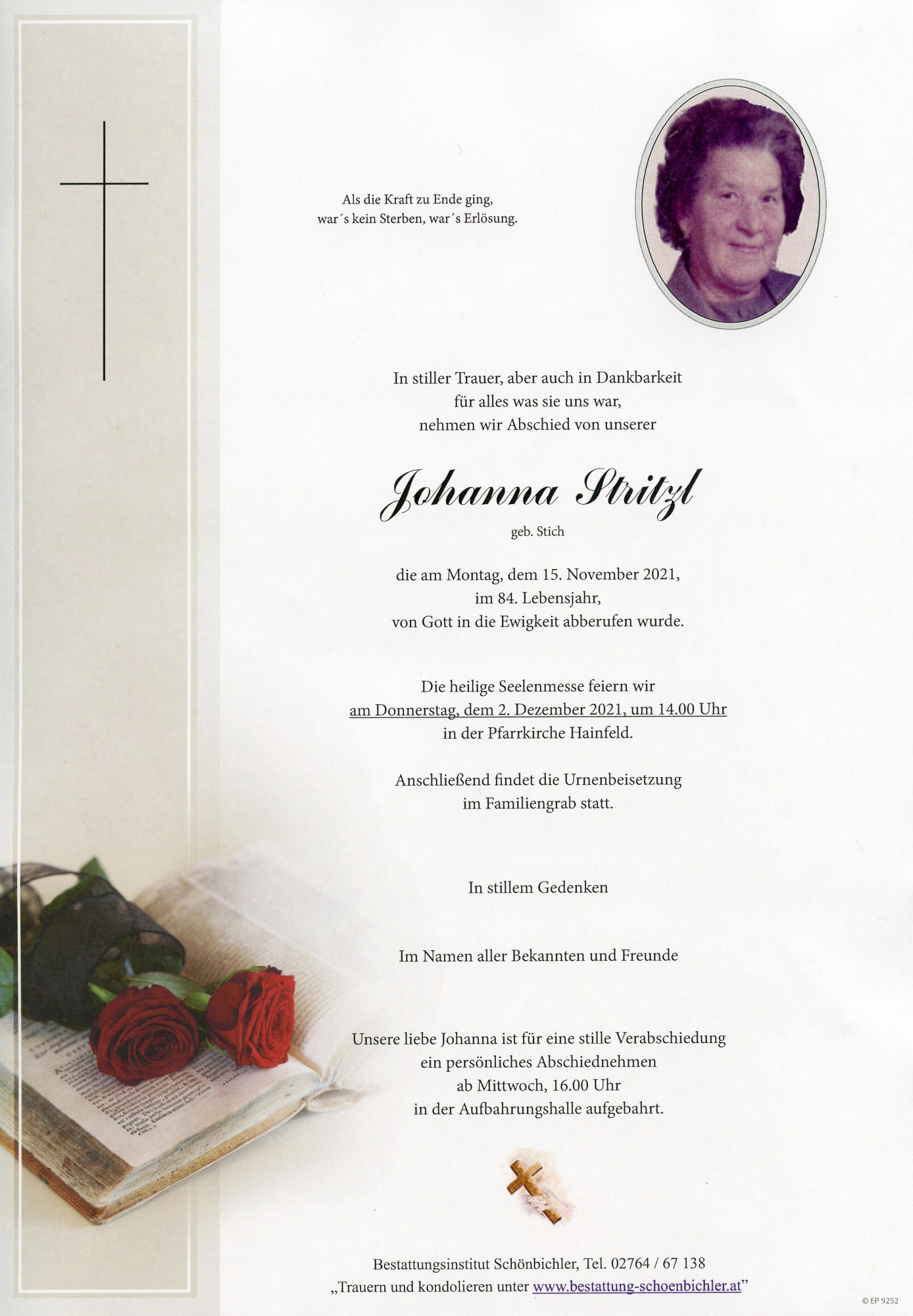 Traueranzeige von Johanna Stritzl
